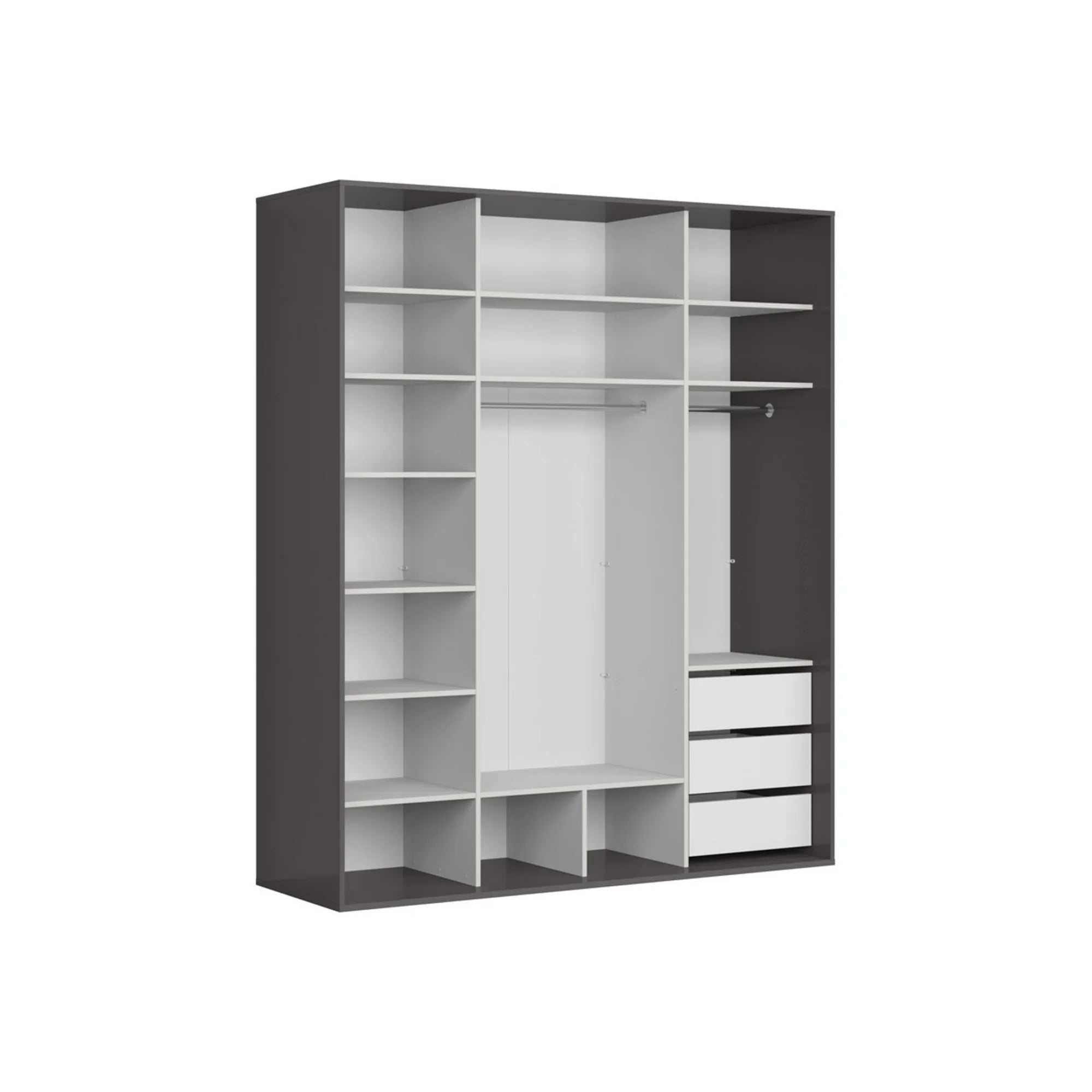 Dressing FLEX, gri grafit, PAL, cu 2 usi si oglinda, 200x66x240 cm