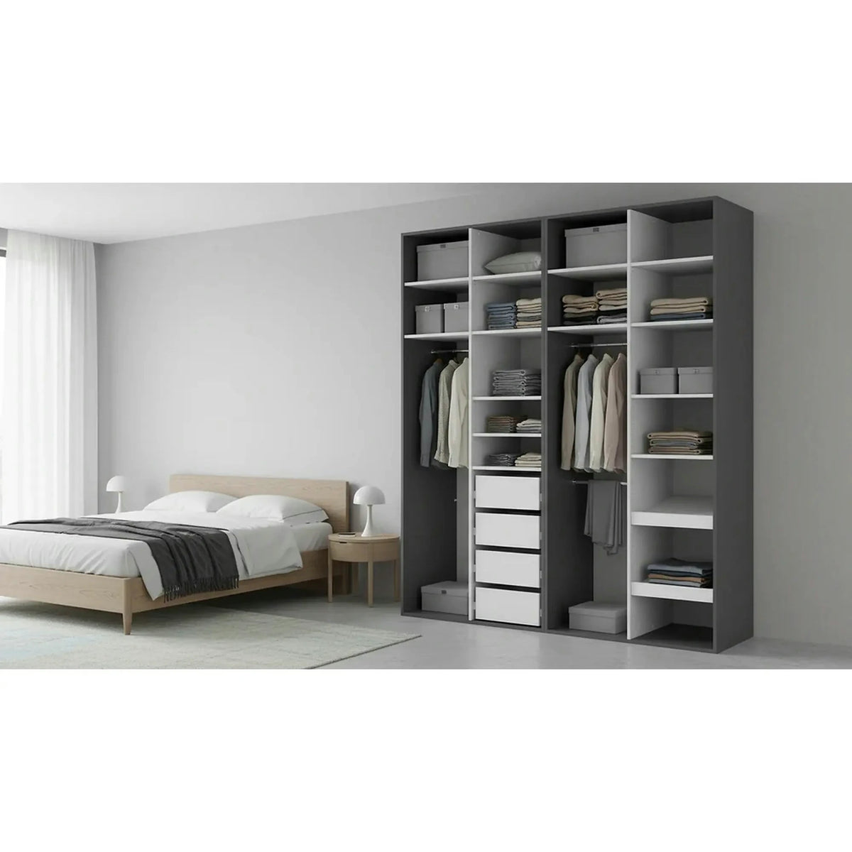 Dressing FLEX, gri grafit, PAL, cu 4 usi, 200x66x240 cm