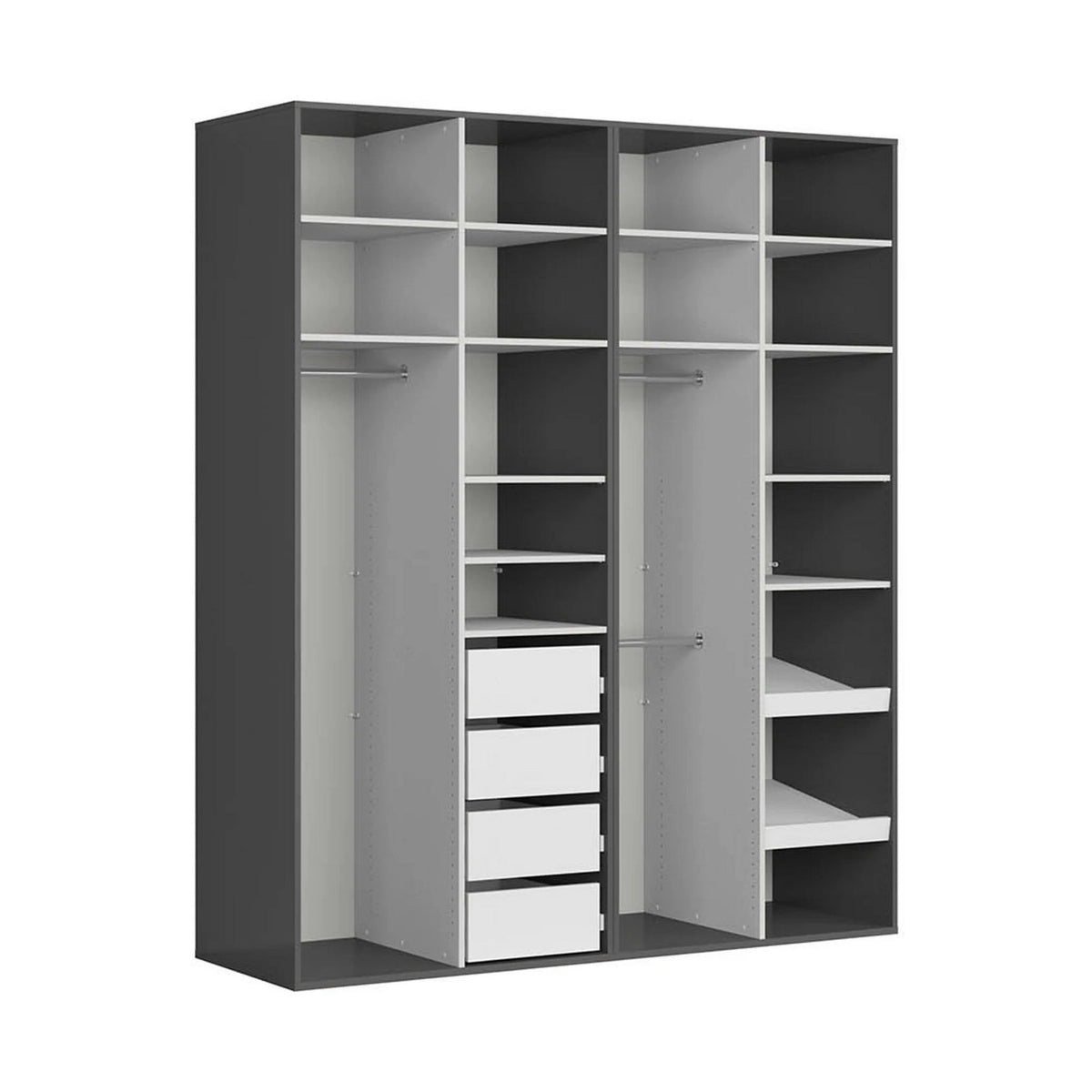 Dressing FLEX, gri grafit, PAL, cu 4 usi, 200x66x240 cm