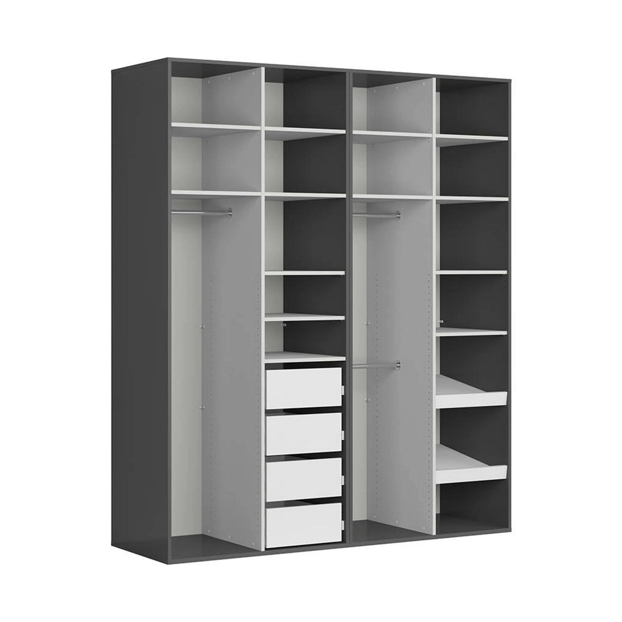 Dressing FLEX, gri grafit, PAL, cu 4 usi, 200x66x240 cm