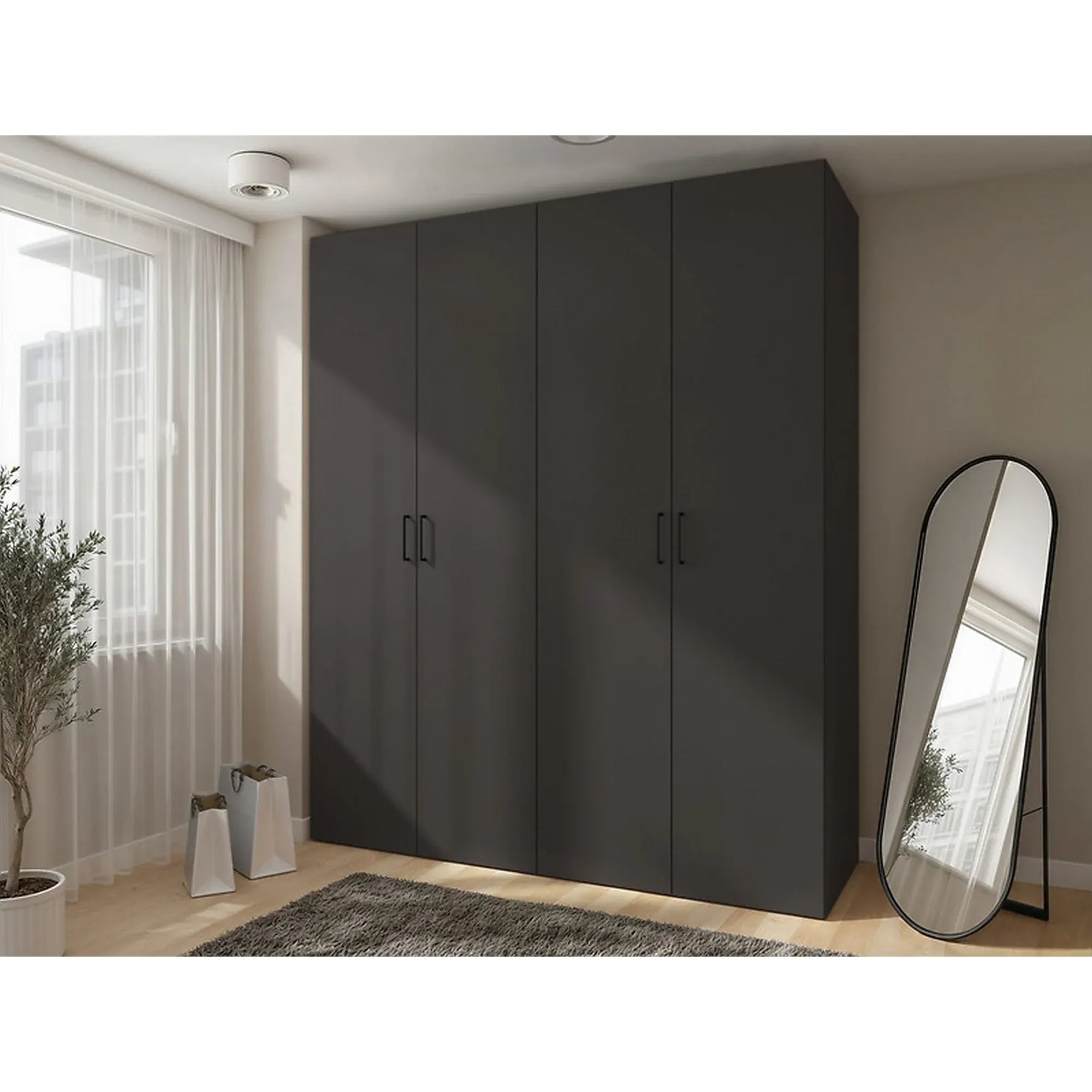 Dressing FLEX, gri grafit, PAL, cu 4 usi, 200x66x240 cm