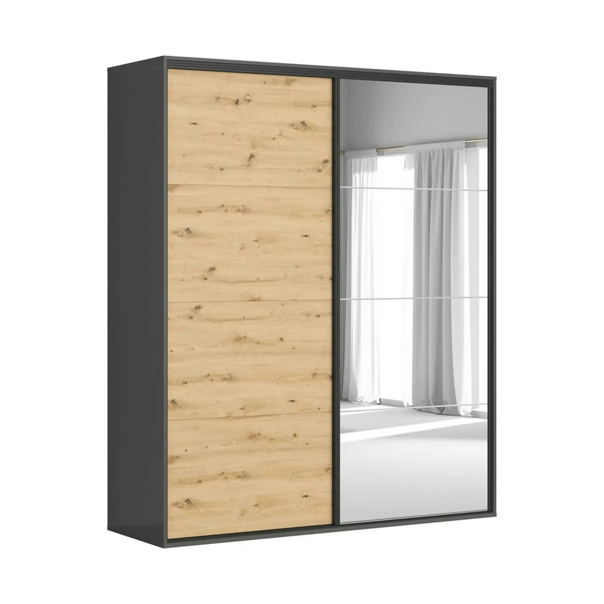Dressing FLEX, gri grafit/stejar artisan, PAL, cu 2 usi, 200x66x240 cm