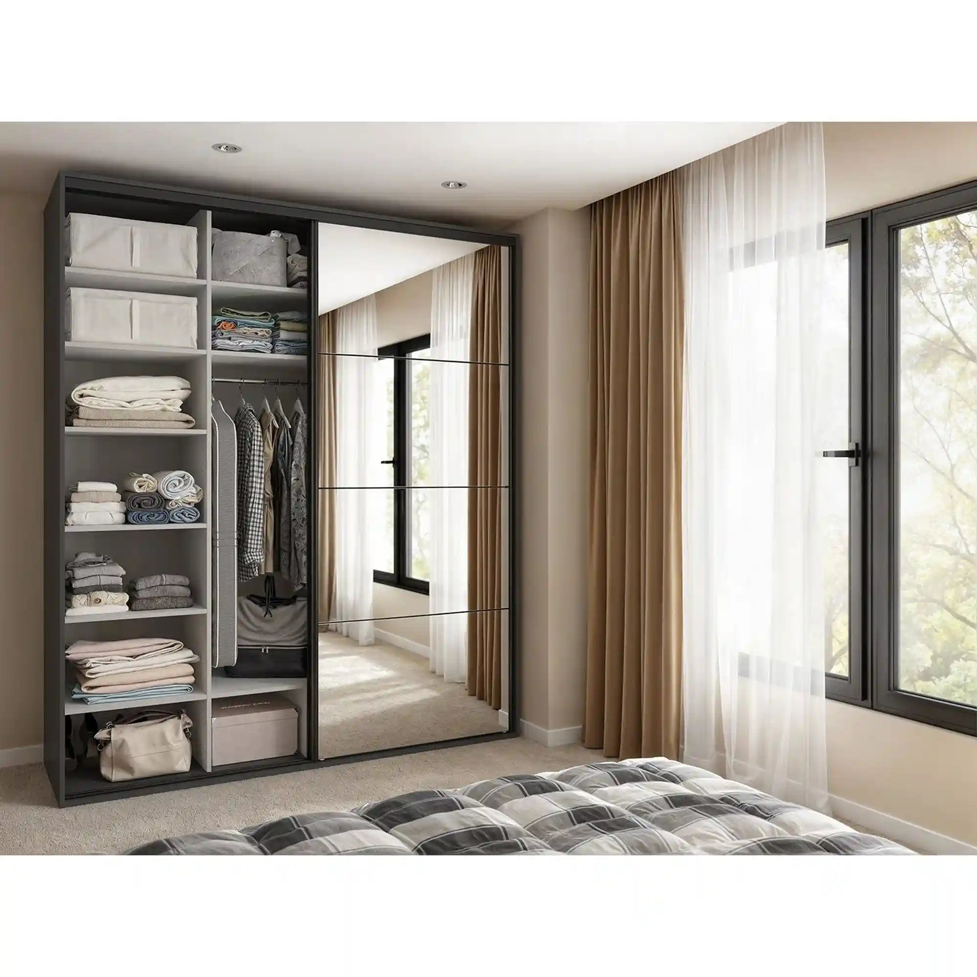 Dressing FLEX, gri grafit/stejar artisan, PAL, cu 2 usi, 200x66x240 cm