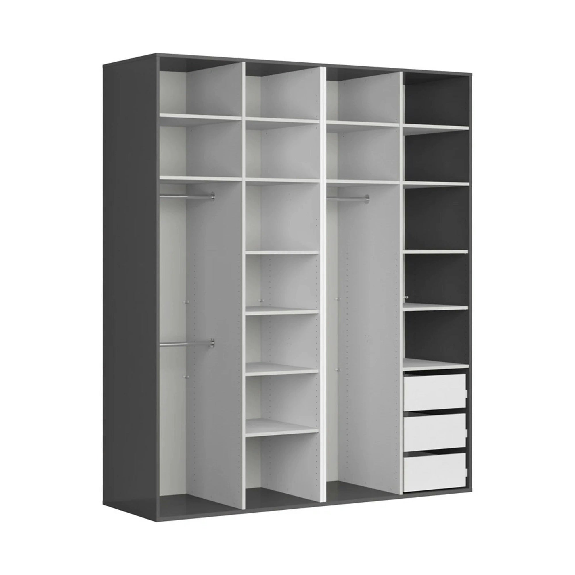 Dressing FLEX, gri grafit/stejar artisan, PAL, cu 4 usi, 200x66x240 cm