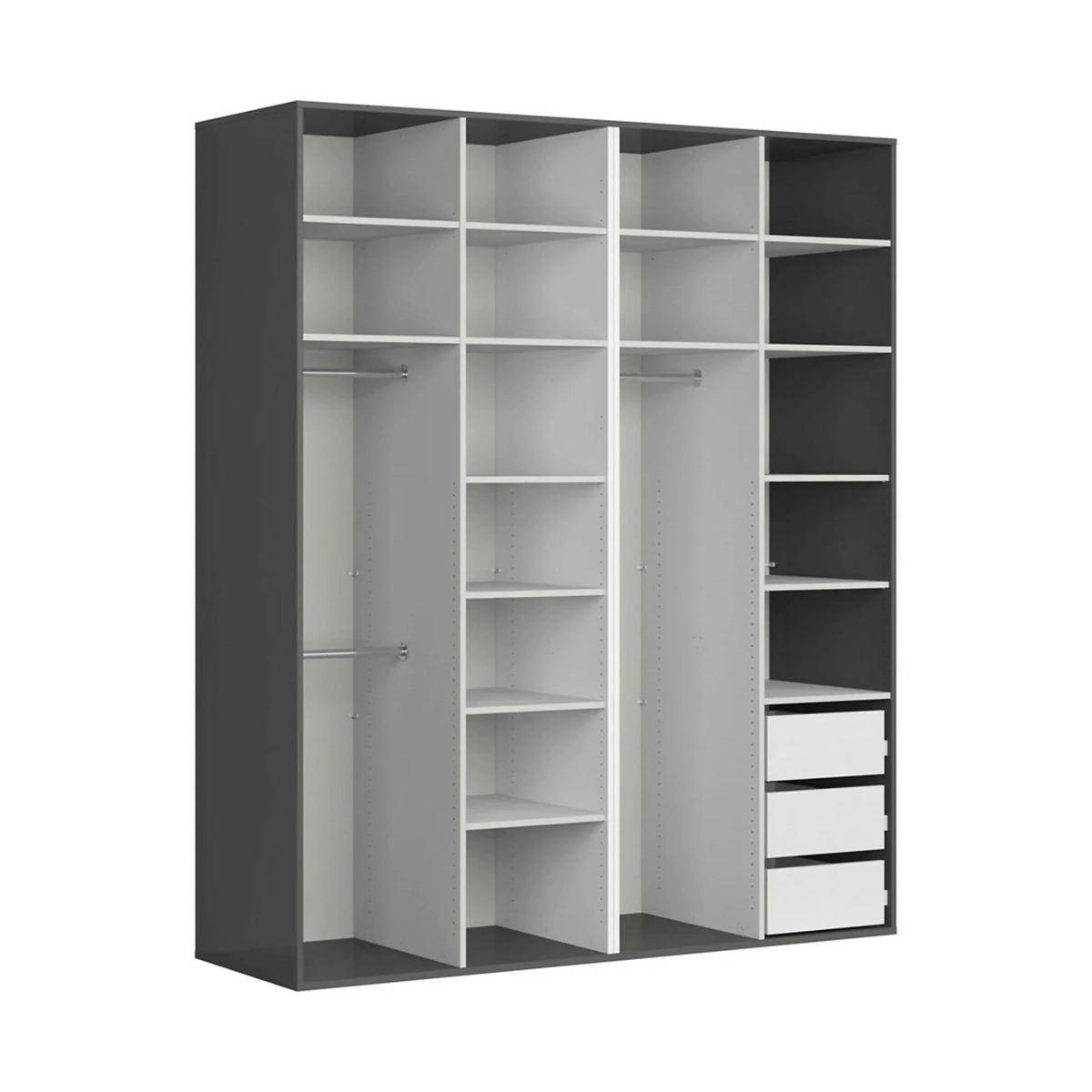 Dressing FLEX, gri grafit/stejar artisan, PAL, cu 4 usi, 200x66x240 cm