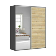 Dressing FLEX, gri grafit/stejar, PAL, cu 2 usi, 200x66x240 cm
