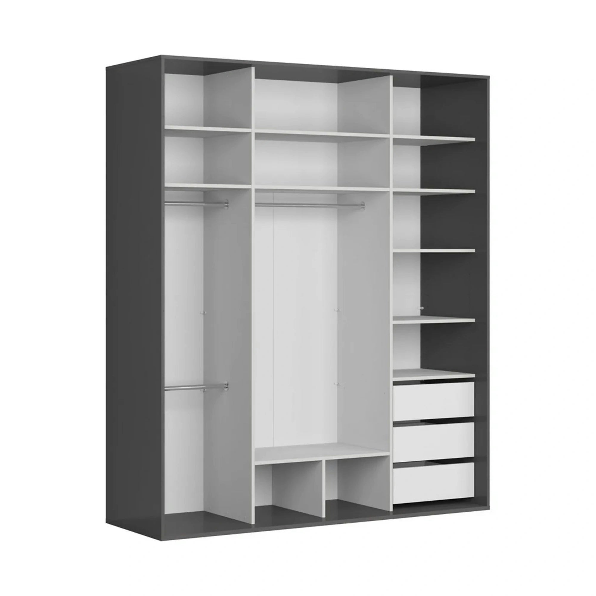 Dressing FLEX, gri grafit/stejar, PAL, cu 2 usi, 200x66x240 cm