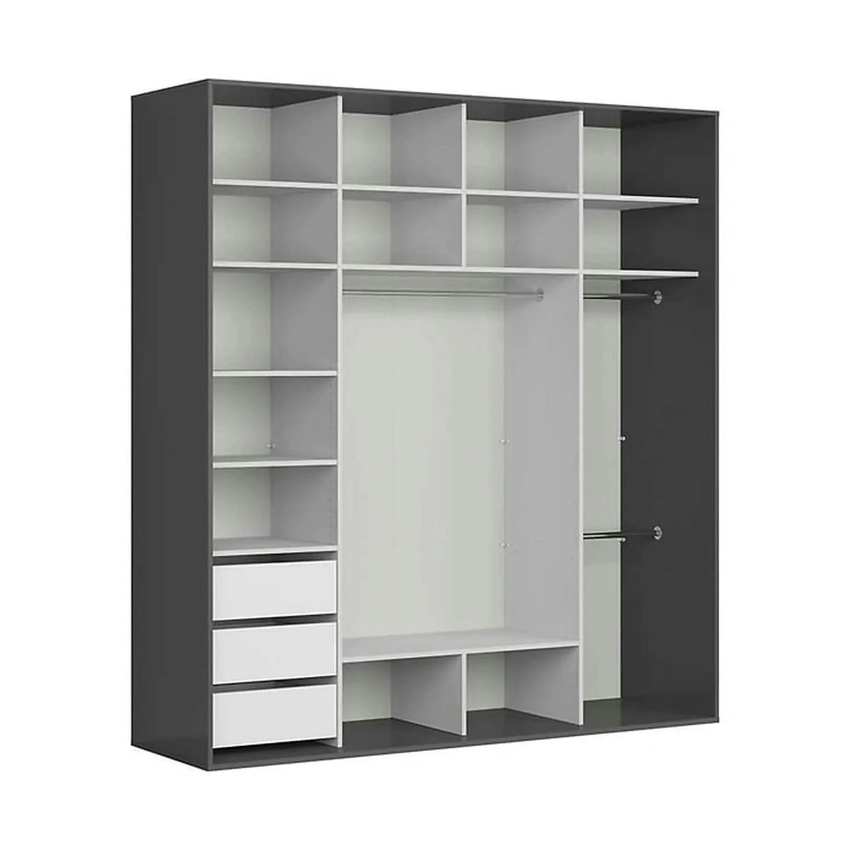 Dressing FLEX, gri grafit/stejar wotan, PAL, cu 2 usi si oglinda, 220x66x240 cm