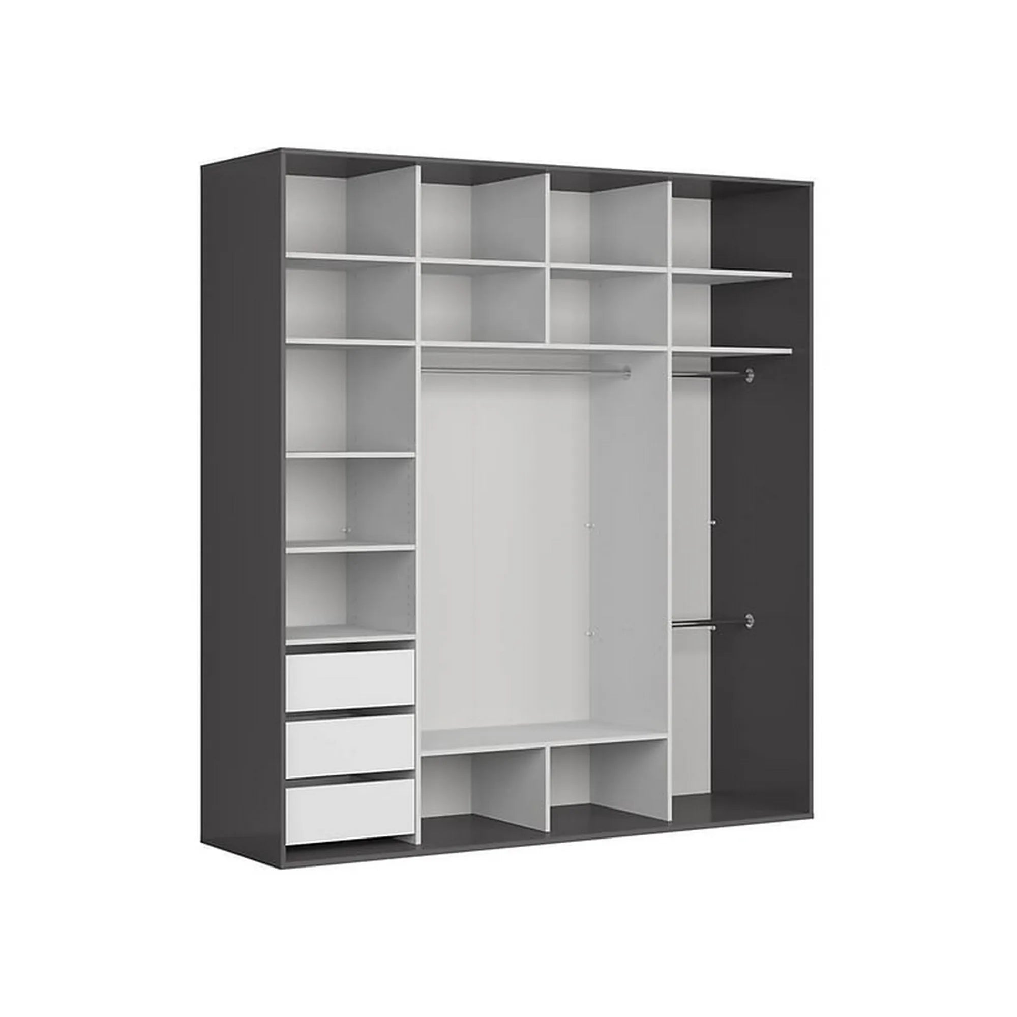 Dressing FLEX, gri grafit/stejar wotan, PAL, cu 2 usi si oglinda, 220x66x240 cm