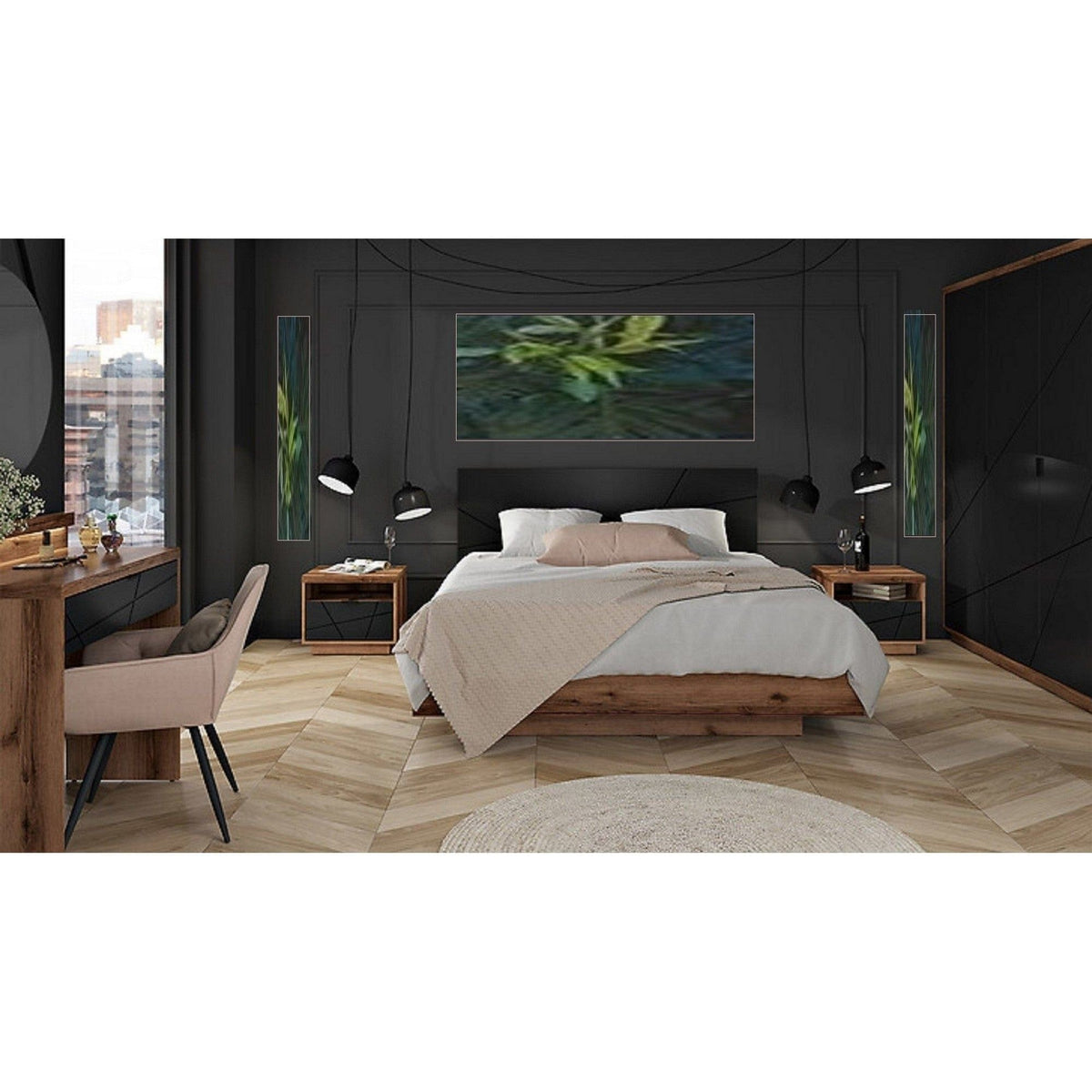 Dressing FORN, nuc/negru mat, PAL melaminat, cu 2 usi, 270x58x219 cm