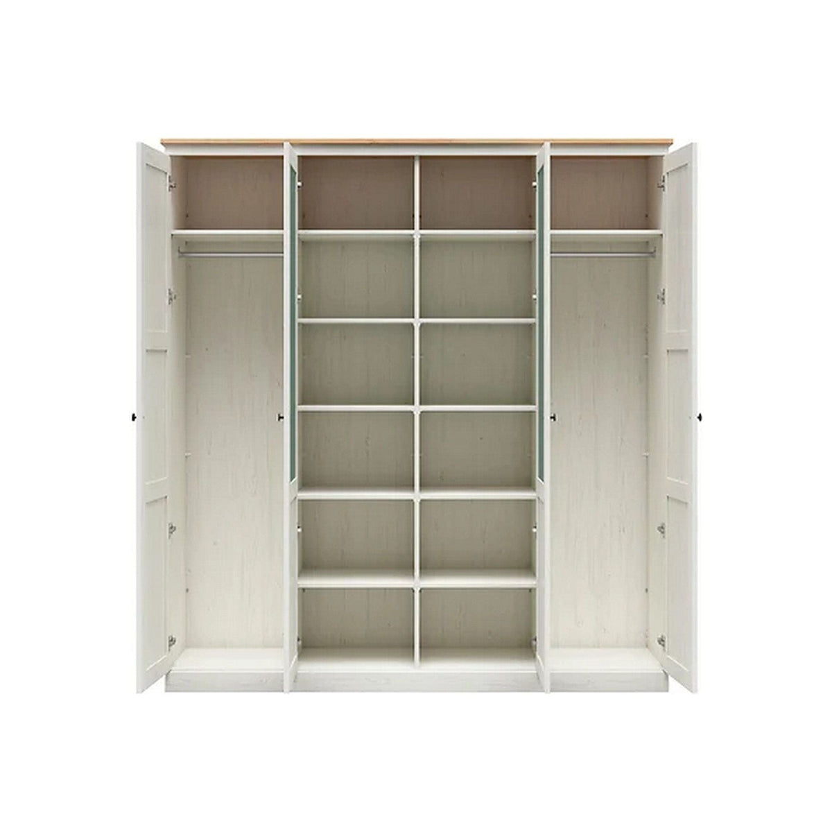 Dressing FRIJA, alb/stejar artisan, PAL melaminat, cu 4 usi, 203x58x220 cm