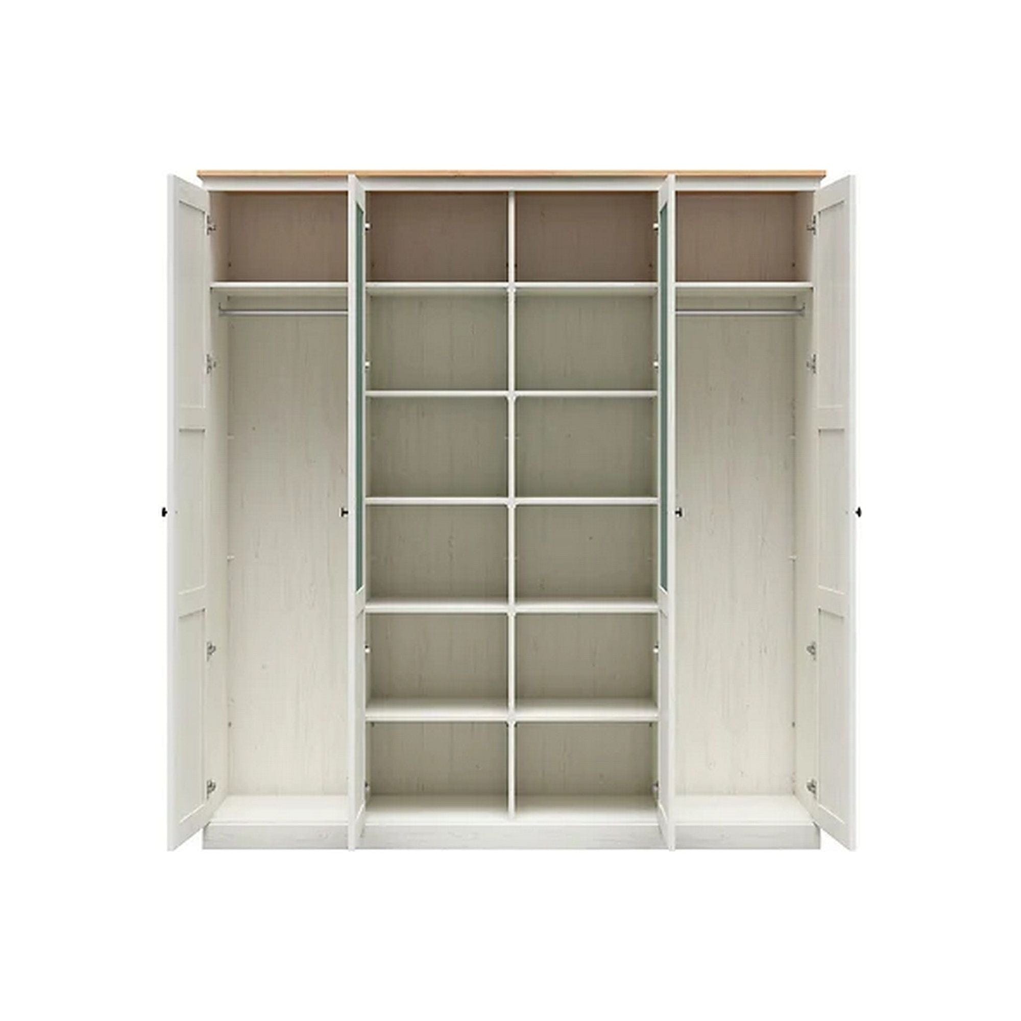 Dressing FRIJA, alb/stejar artisan, PAL melaminat, cu 4 usi, 203x58x220 cm