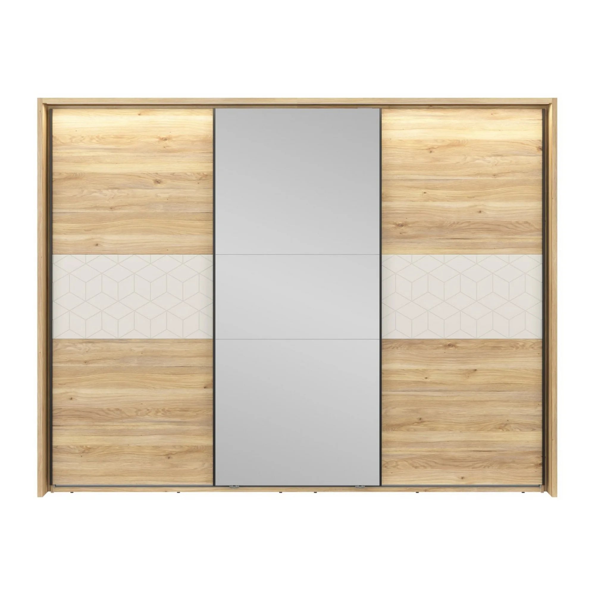 Dressing GLAMOUR, stejar/casmir, PAL, cu 3 usi, 270x61x211 cm