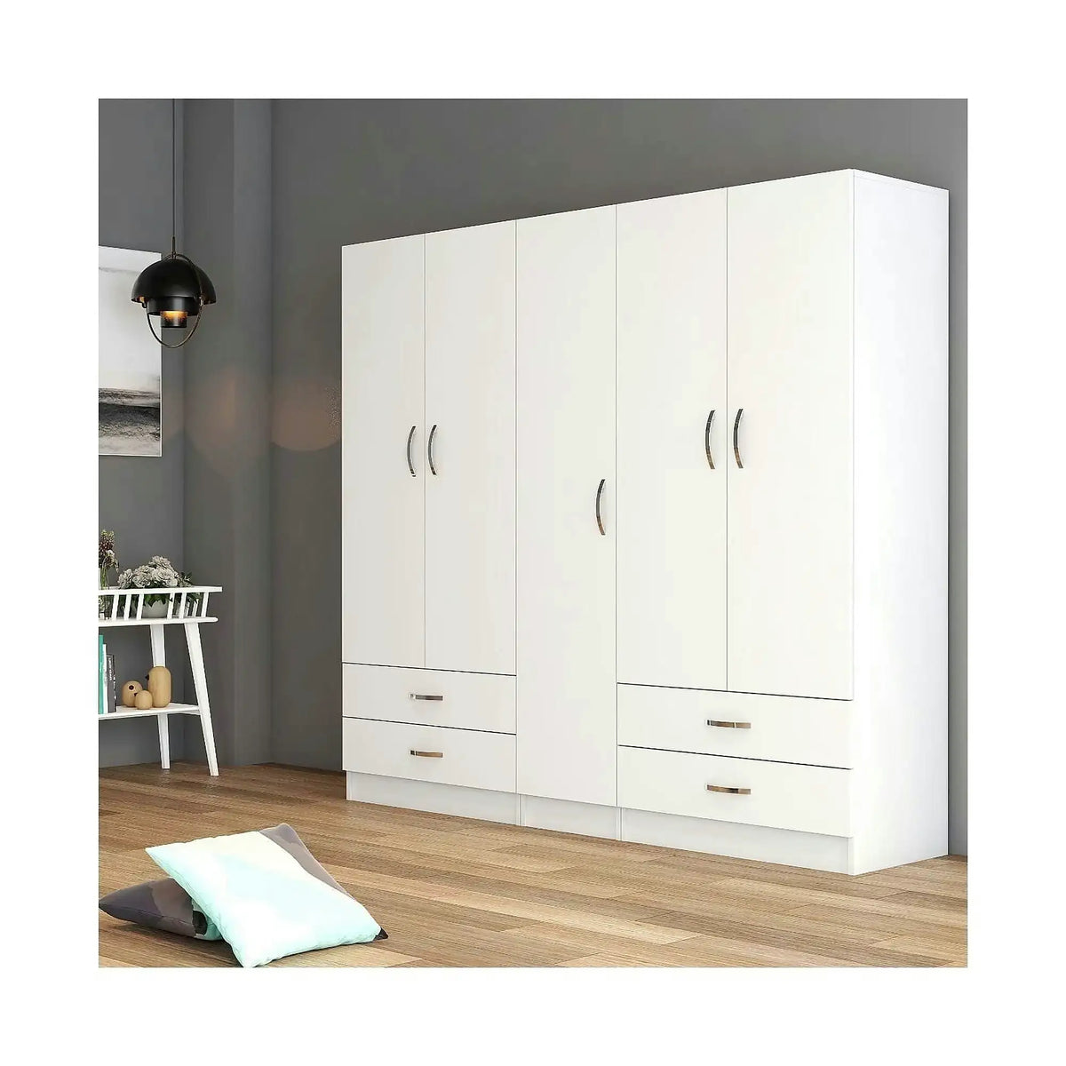 Dressing GRD0701, alb, PAL melaminat, cu 5 usi si 4 sertare, 200x47x182 cm