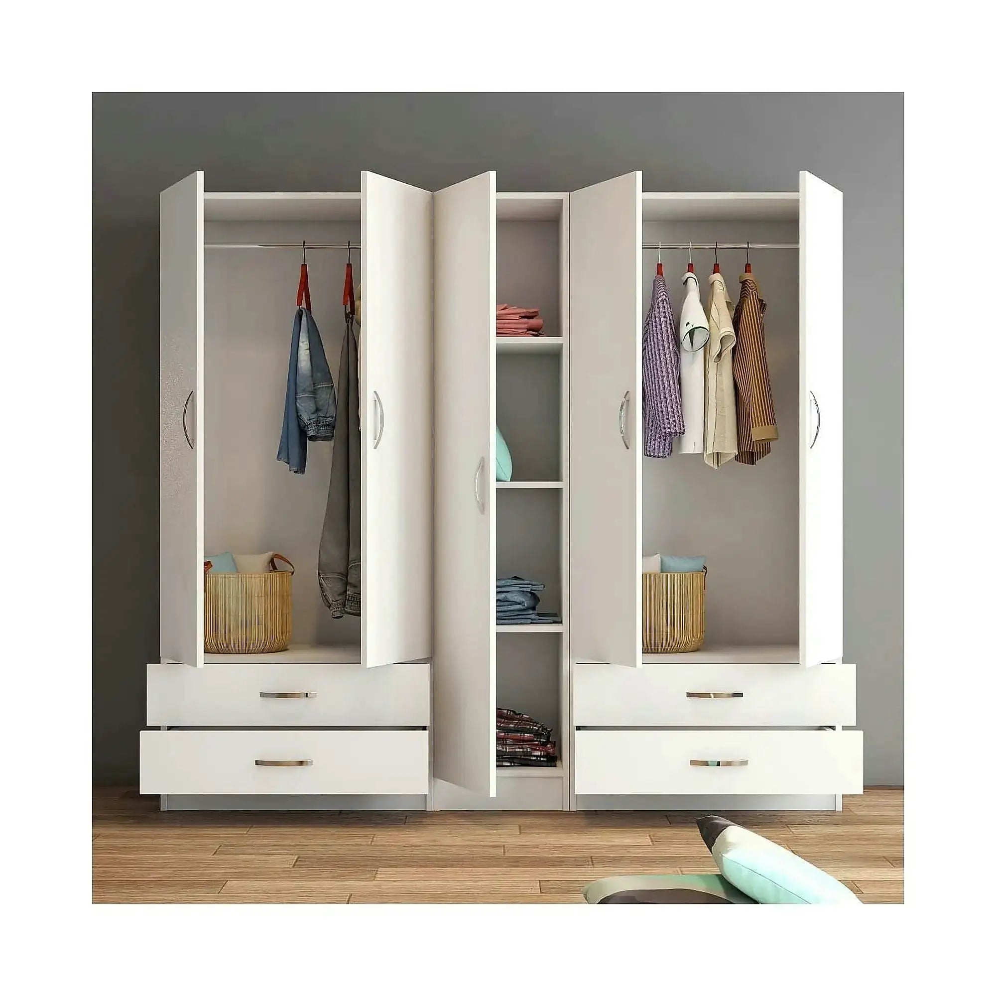 Dressing GRD0701, alb, PAL melaminat, cu 5 usi si 4 sertare, 200x47x182 cm
