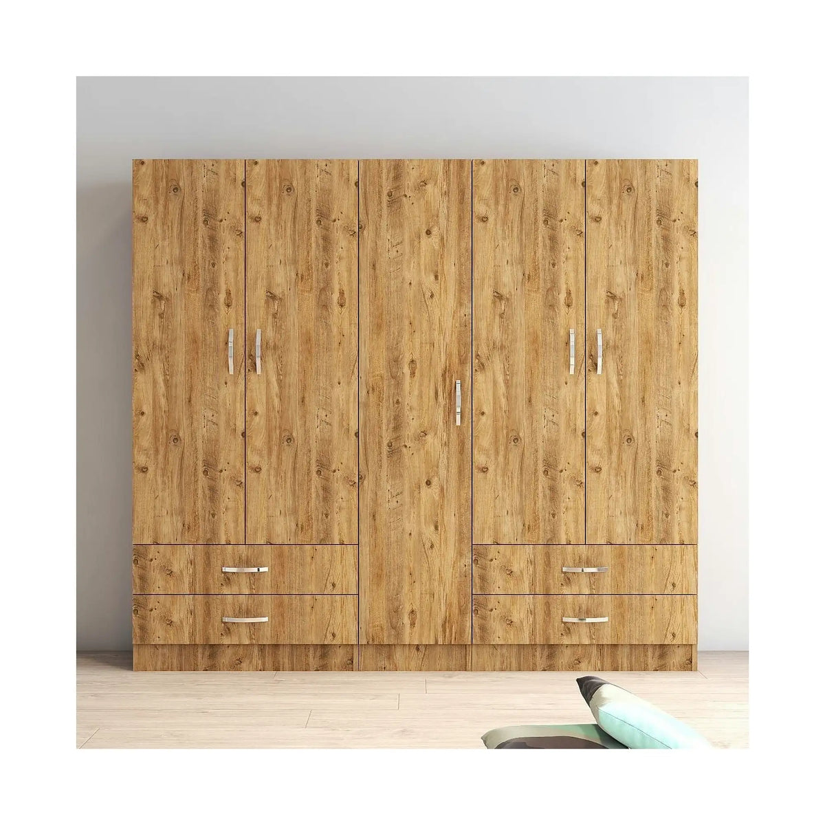 Dressing GRD0702, stejar, PAL melaminat, cu 5 usi si 4 sertare, 200x47x182 cm