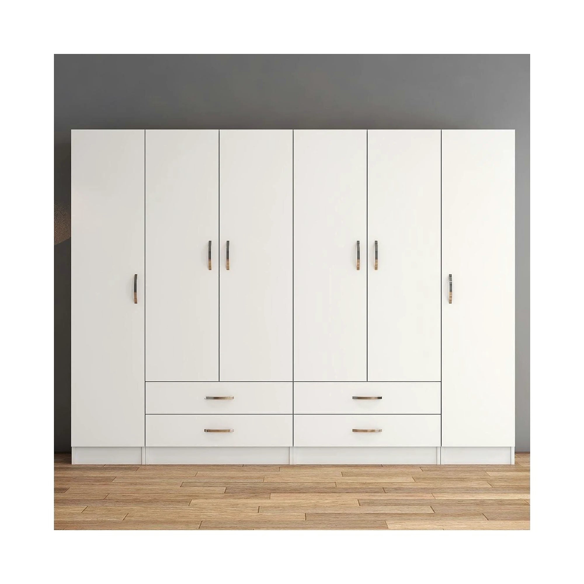 Dressing GRD0801, alb, PAL melaminat, cu 6 usi si 4 sertare, 240x46x182 cm