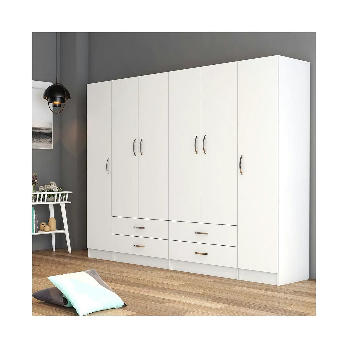 Dressing GRD0801, alb, PAL melaminat, cu 6 usi si 4 sertare, 240x46x182 cm