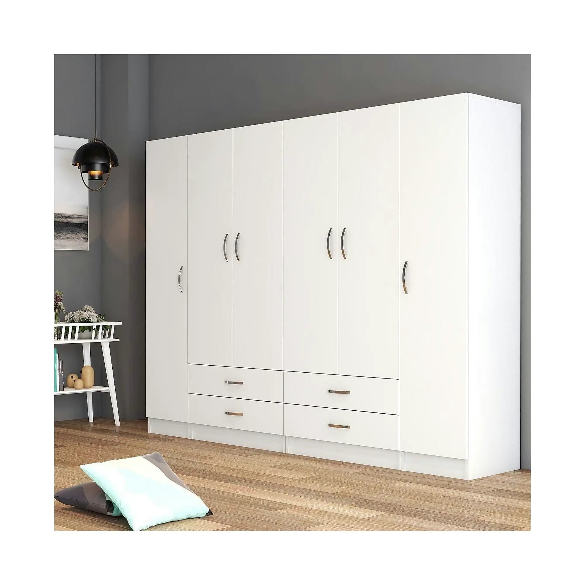 Dressing GRD0801, alb, PAL melaminat, cu 6 usi si 4 sertare, 240x46x182 cm