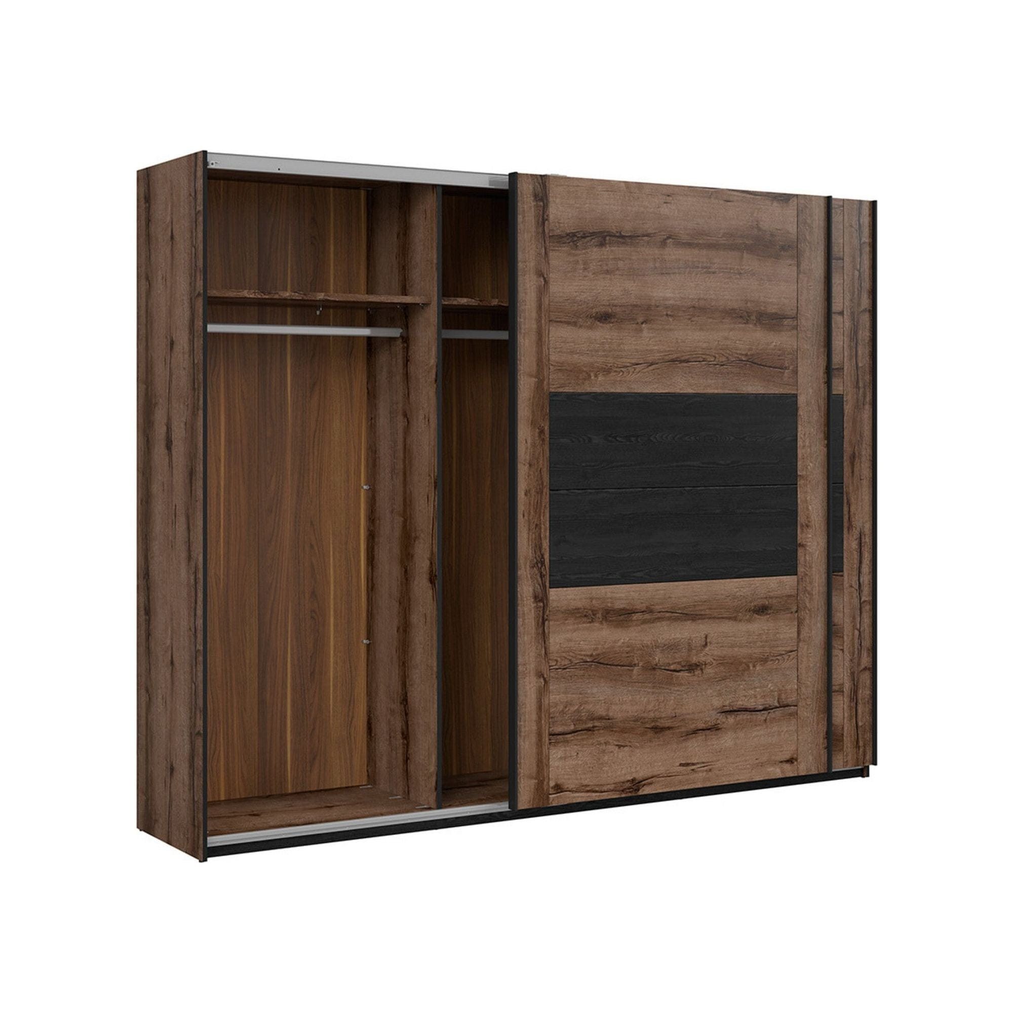 Dressing KASSEL, nuc/negru, PAL melaminat, cu 2 usi, 270x61x219 cm