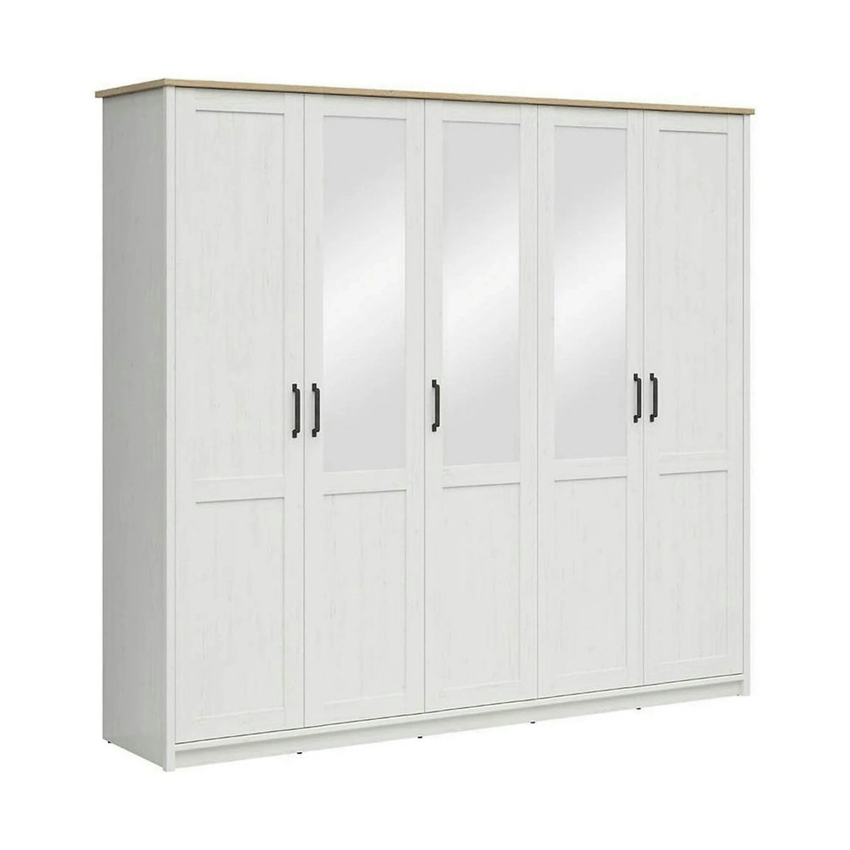 Dressing LOKSA, pin alb/stejar grandson, PAL laminat, cu 5 usi, 241x58x220 cm