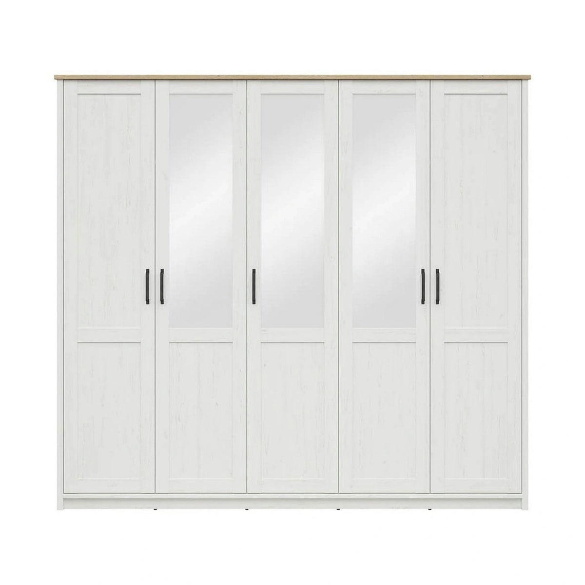 Dressing LOKSA, pin alb/stejar grandson, PAL laminat, cu 5 usi, 241x58x220 cm