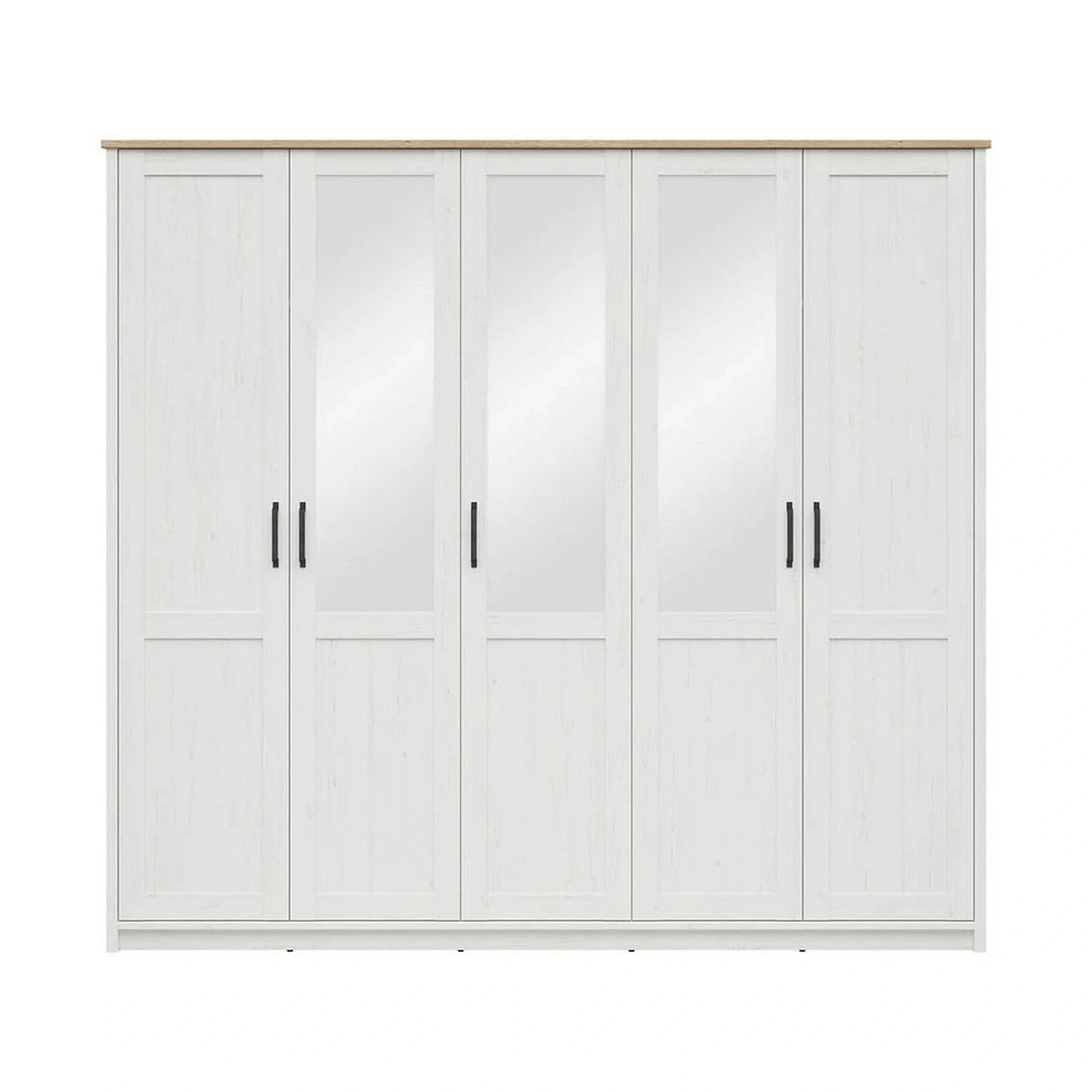 Dressing LOKSA, pin alb/stejar grandson, PAL laminat, cu 5 usi, 241x58x220 cm