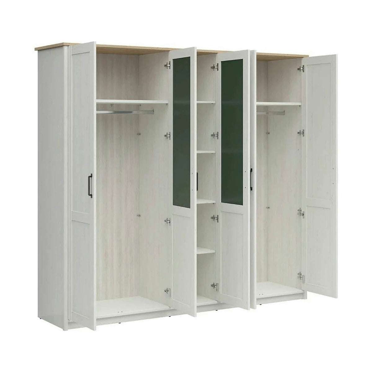 Dressing LOKSA, pin alb/stejar grandson, PAL laminat, cu 5 usi, 241x58x220 cm