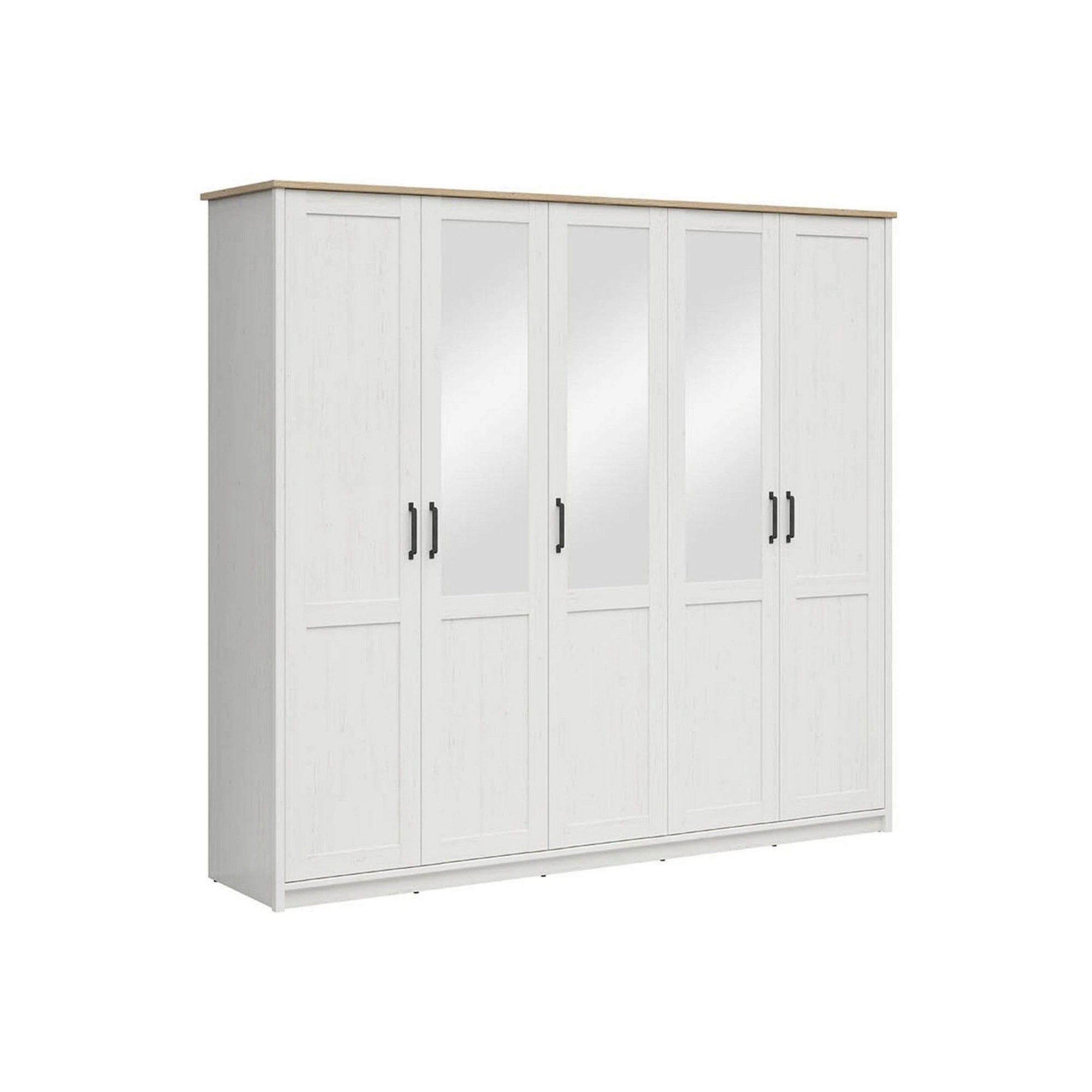 Dressing LOKSA, pin alb/stejar grandson, PAL laminat, cu 5 usi, 241x58x220 cm