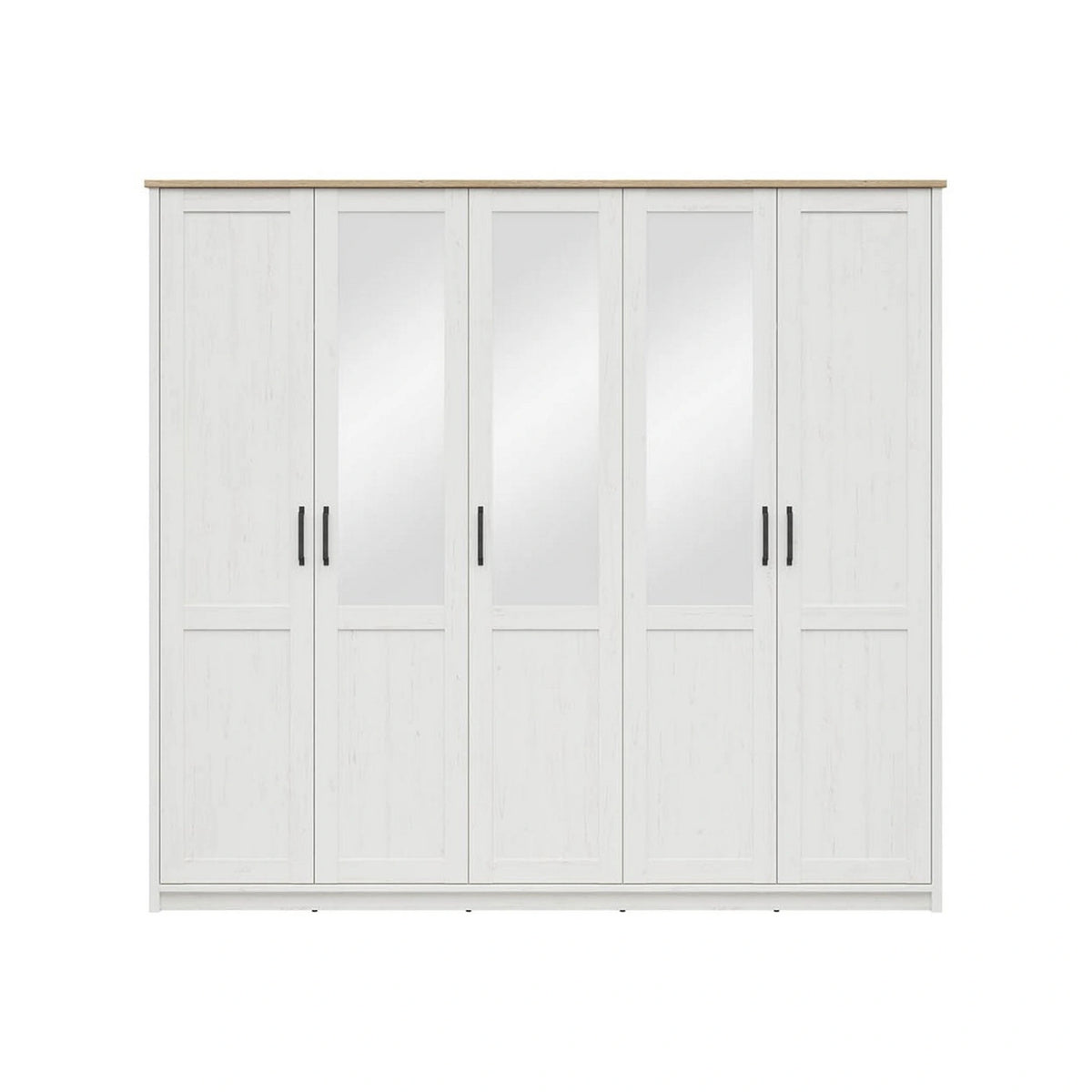 Dressing LOKSA, pin alb/stejar grandson, PAL laminat, cu 5 usi, 241x58x220 cm