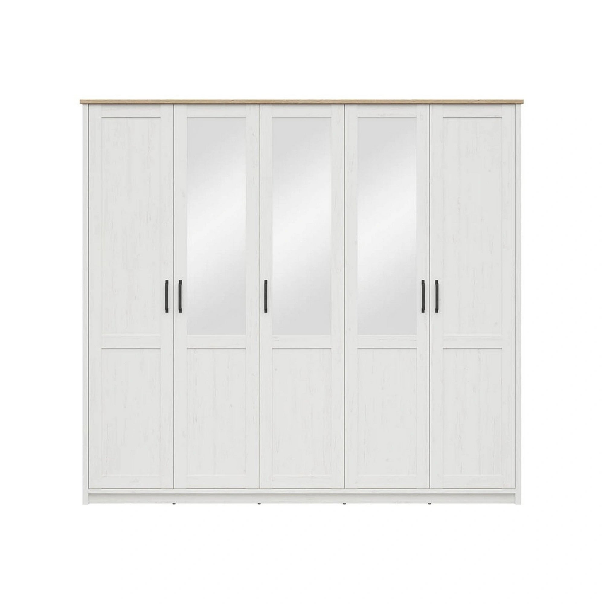 Dressing LOKSA, pin alb/stejar grandson, PAL laminat, cu 5 usi, 241x58x220 cm