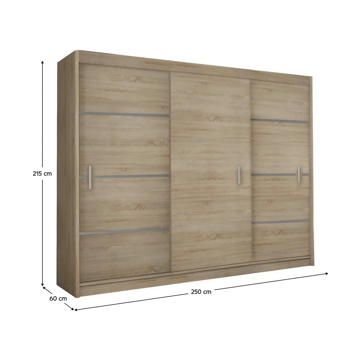 Dressing MERINA 250, stejar sonoma/gri, DTD laminat, cu 3 usi, 250x60x215 cm