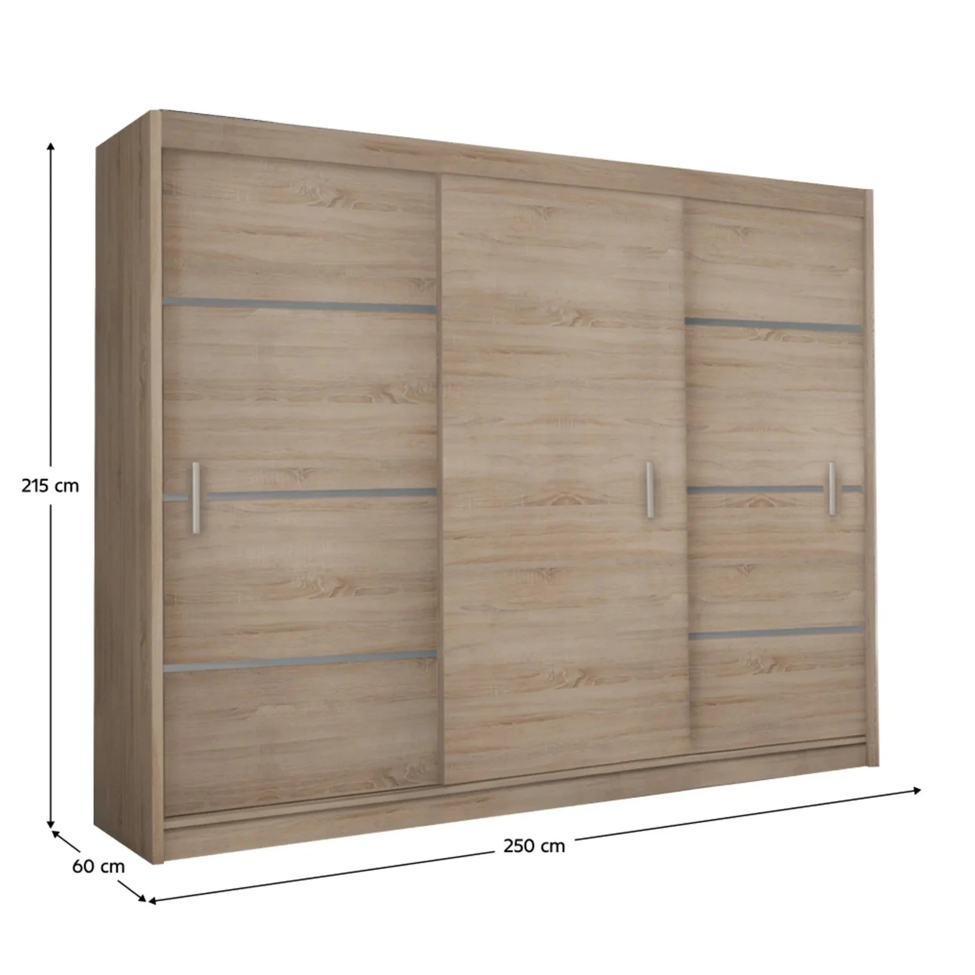 Dressing MERINA 250, stejar sonoma/gri, DTD laminat, cu 3 usi, 250x60x215 cm