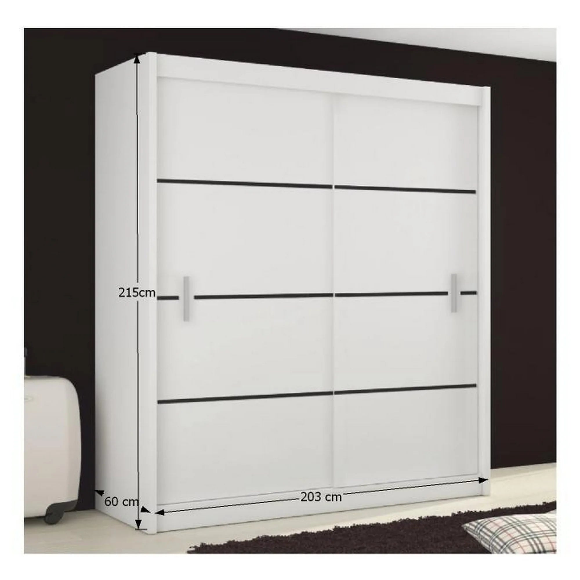 Dressing MERINA, alb/negru, PAL melaminat, cu 2 usi, 203x60x215 cm