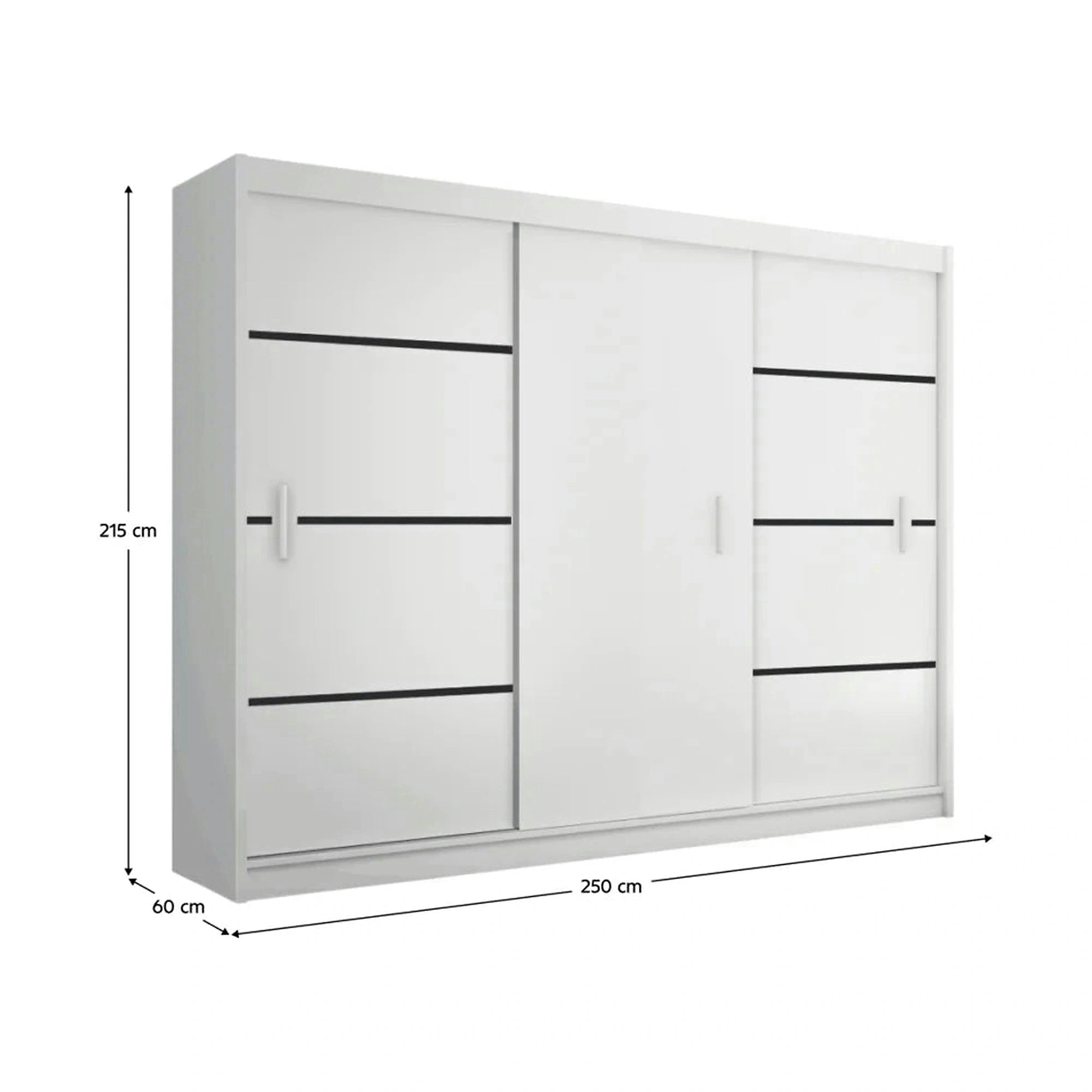 Dressing MERINA, alb/negru, PAL melaminat, cu 3 usi, 250x60x215 cm