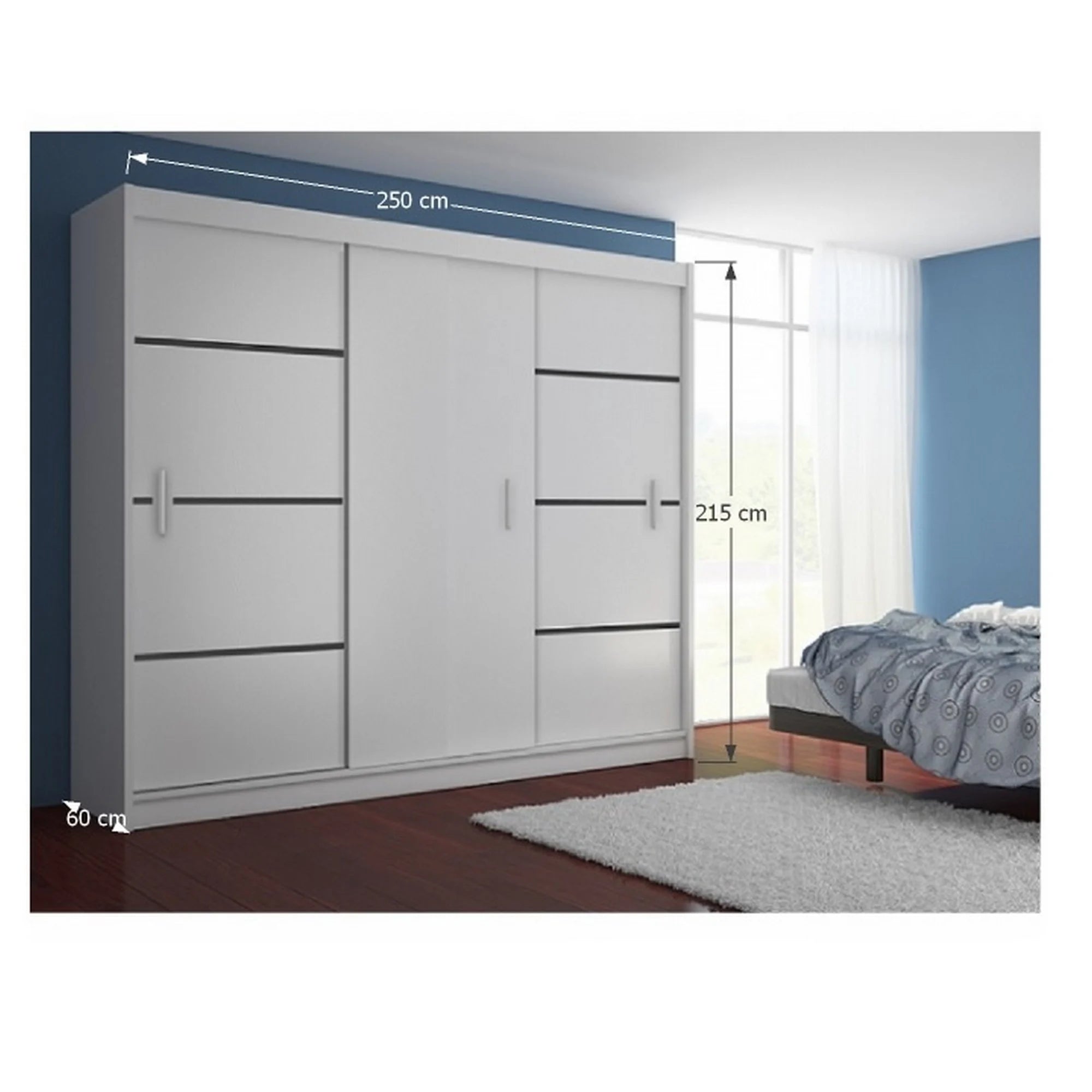 Dressing MERINA, alb/negru, PAL melaminat, cu 3 usi, 250x60x215 cm