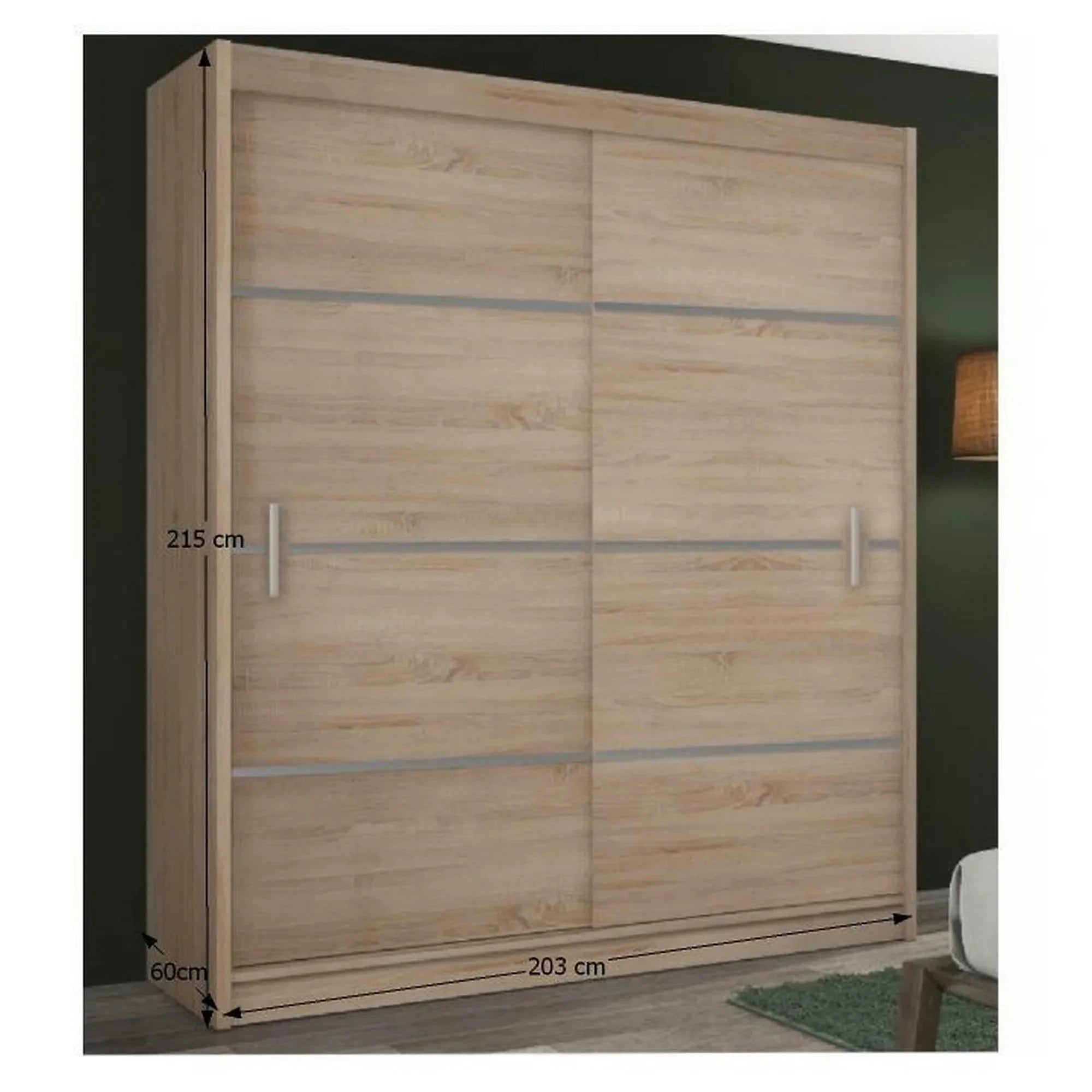 Dressing MERINA, stejar sonoma/gri, PAL melaminat, cu 2 usi, 203x60x215 cm