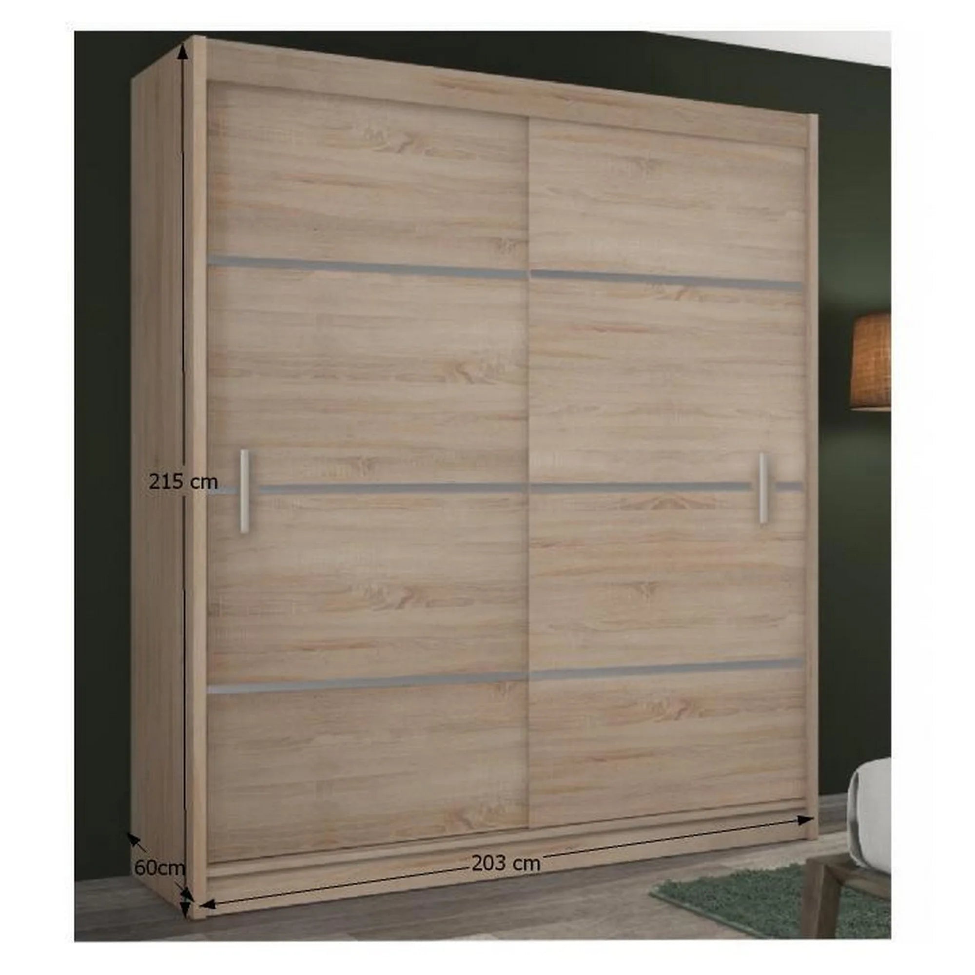 Dressing MERINA, stejar sonoma/gri, PAL melaminat, cu 2 usi, 203x60x215 cm