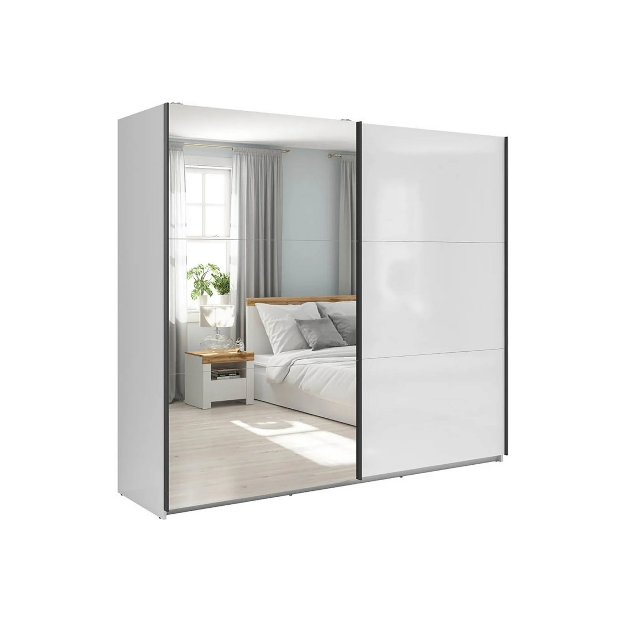 Dressing TETRIX, alb lucios, PAL, cu 2 usi si oglinda, 220x60x196 cm