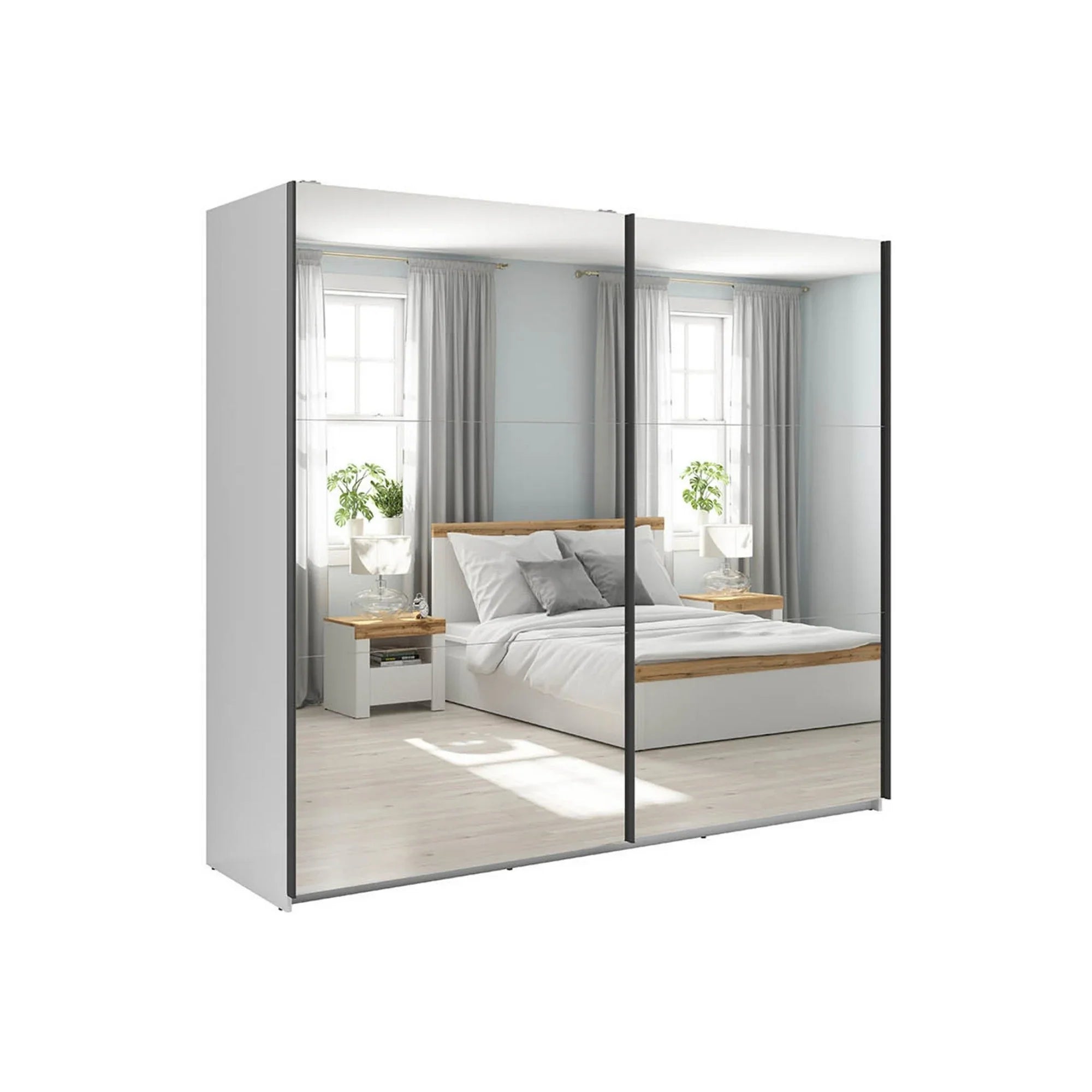 Dressing TETRIX, alb lucios, PAL, cu 2 usi si oglinzi, 220x60x196 cm