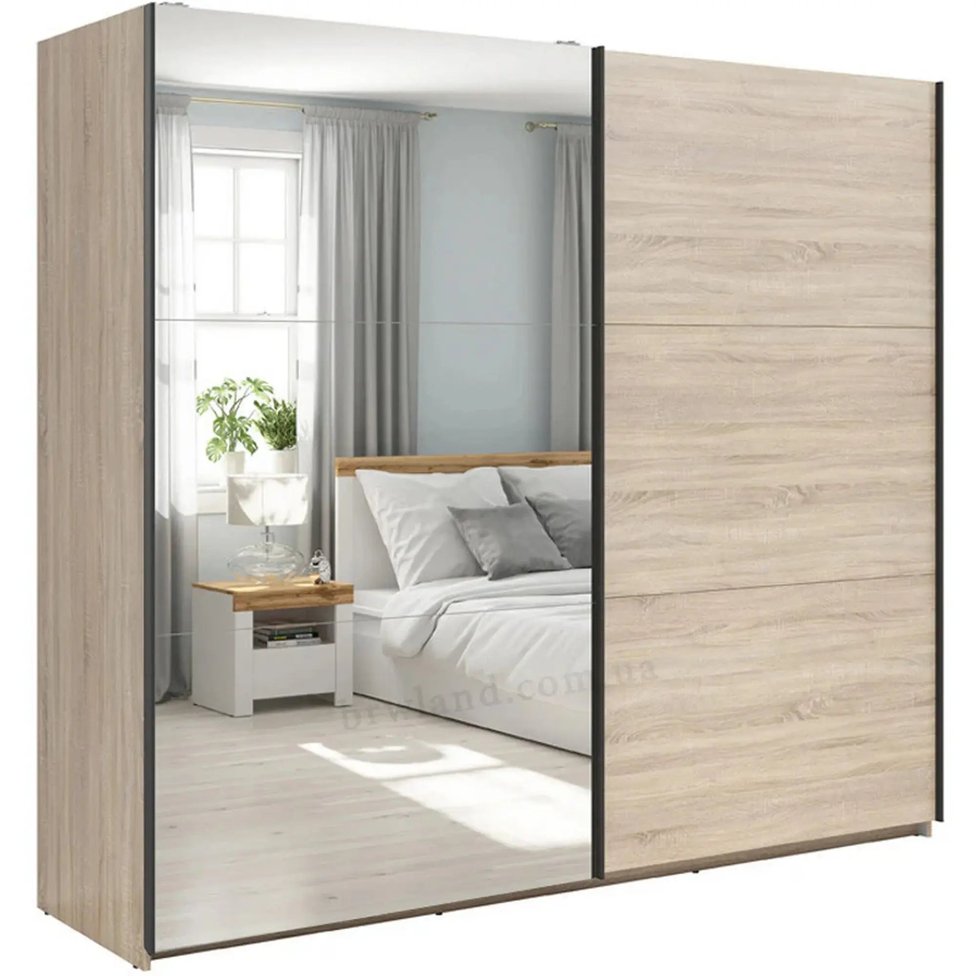 Dressing TETRIX, stejar sonoma, PAL, cu 2 usi si oglinda, 220x60x196 cm