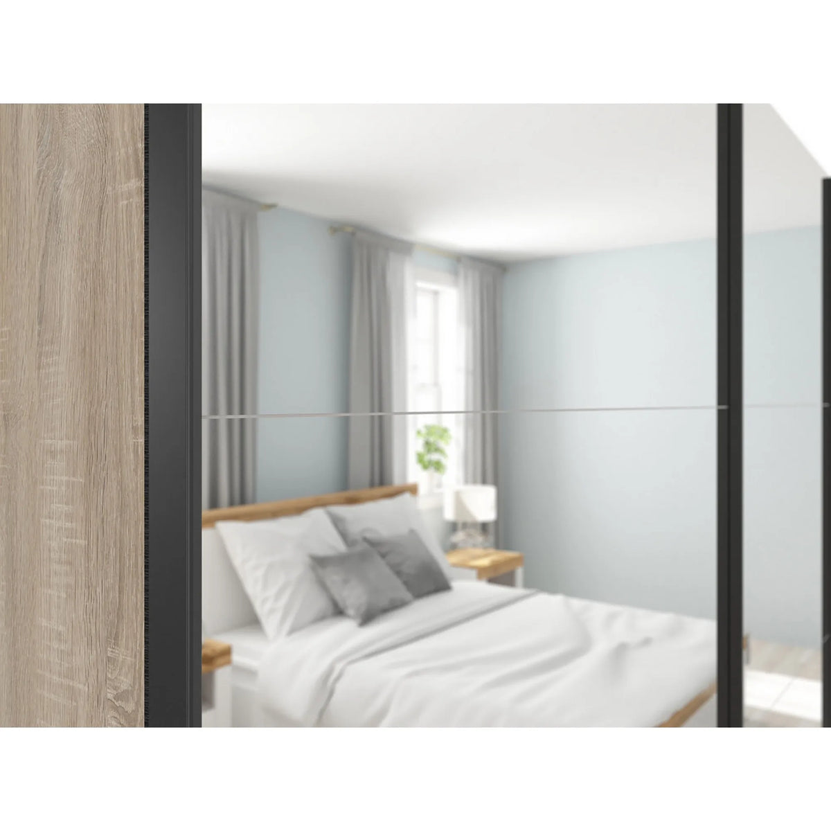 Dressing TETRIX, stejar sonoma, PAL, cu 2 usi si oglinzi, 220x60x196 cm