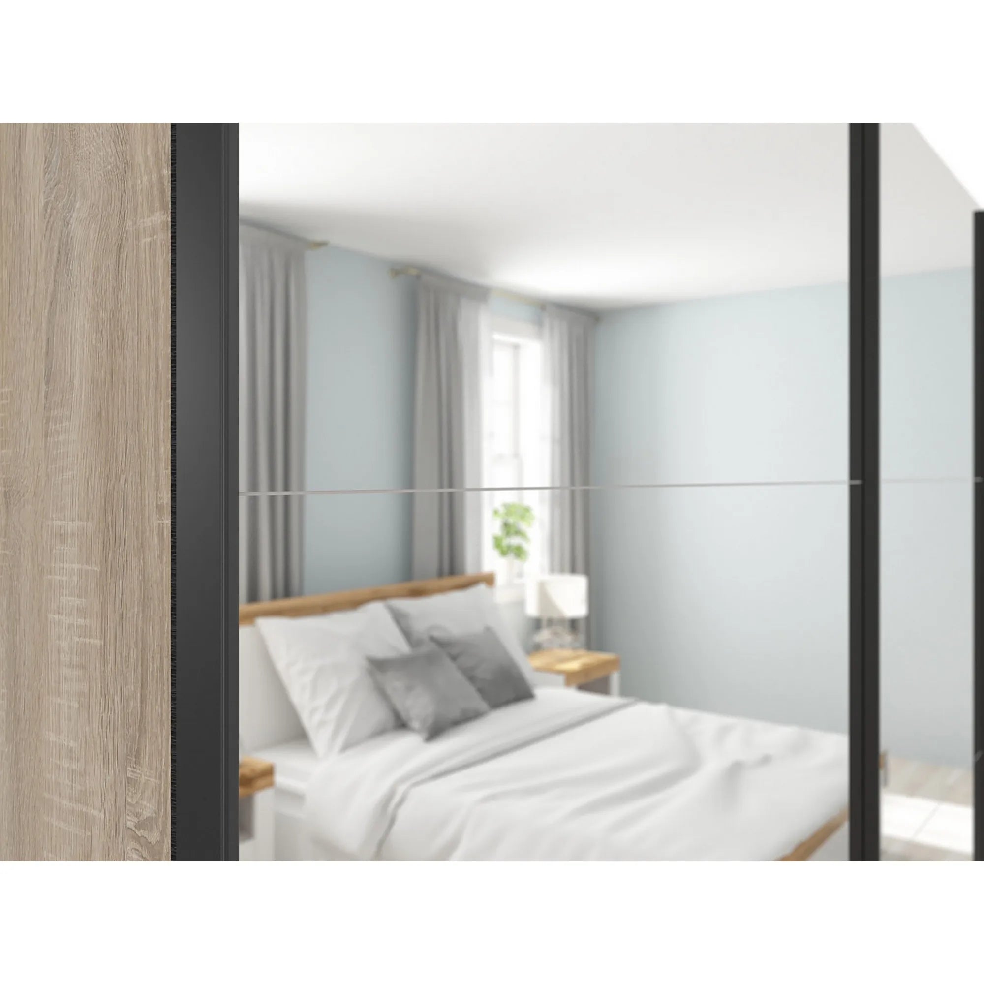 Dressing TETRIX, stejar sonoma, PAL, cu 2 usi si oglinzi, 220x60x196 cm