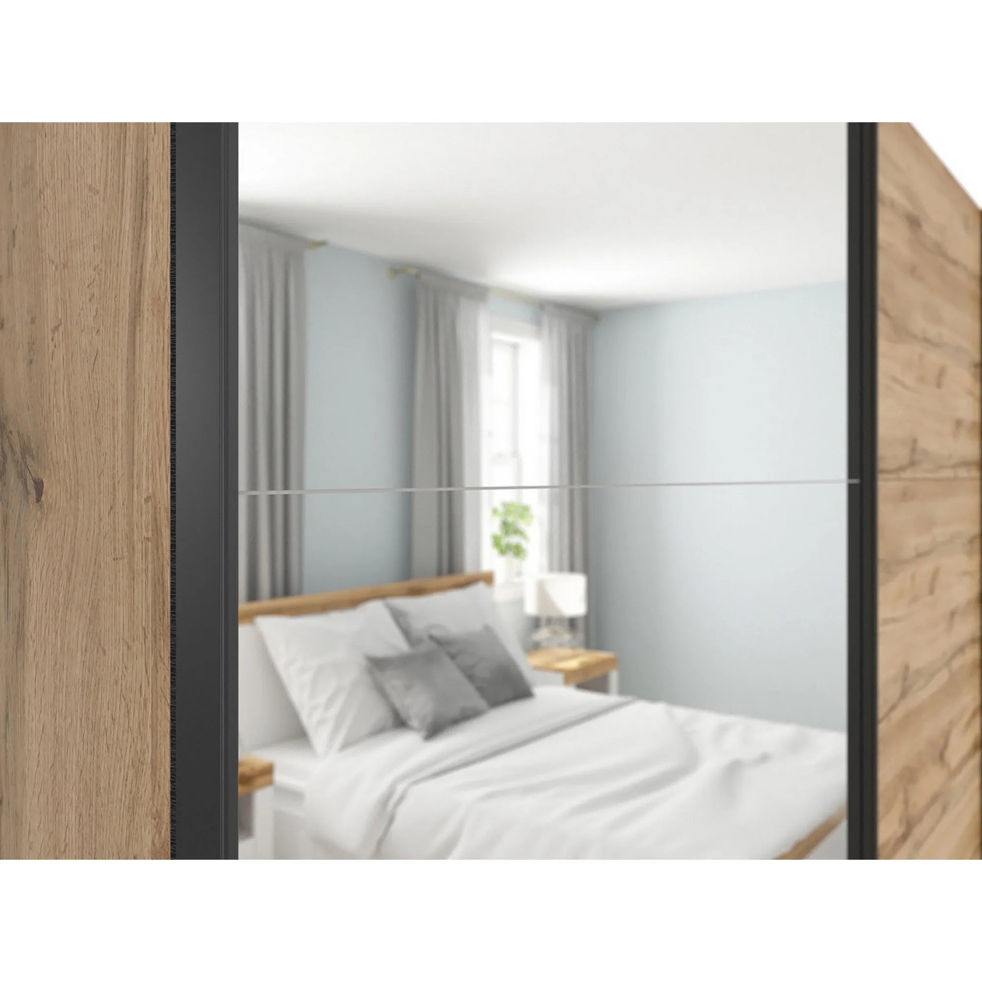 Dressing TETRIX, stejar wotan, PAL, cu 2 usi si oglinda, 220x60x196 cm