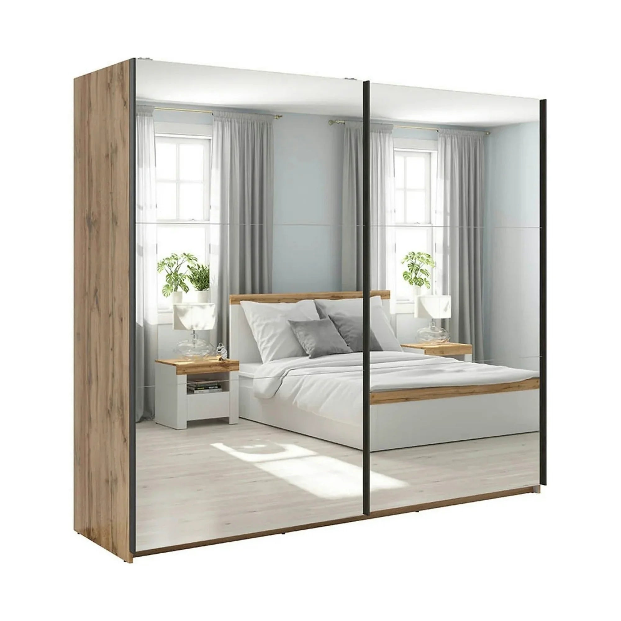 Dressing TETRIX, stejar wotan, PAL, cu 2 usi si oglinzi, 220x60x196 cm
