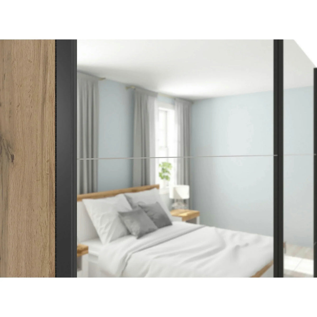 Dressing TETRIX, stejar wotan, PAL, cu 2 usi si oglinzi, 220x60x196 cm