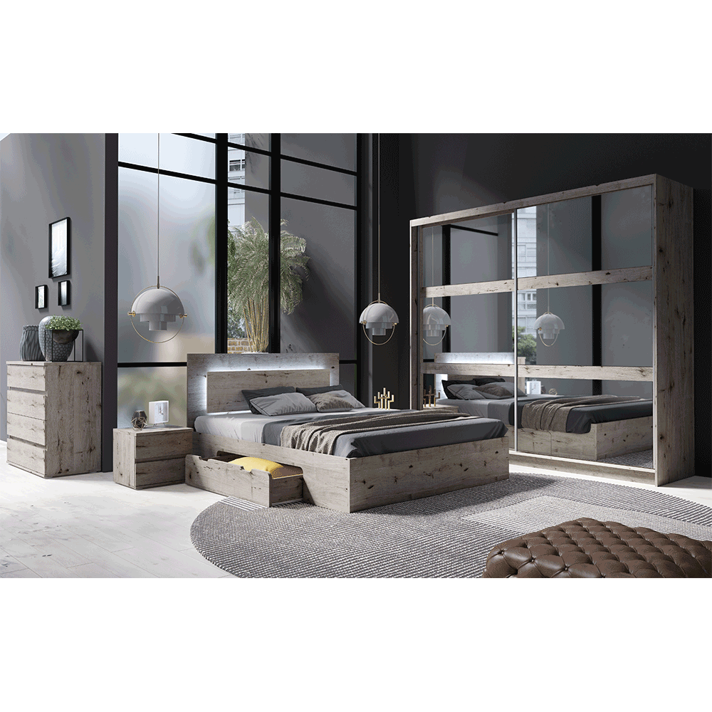 Dressing TOGOS, stejar welington, DTD laminat, cu 2 usi, 230x62x215 cm