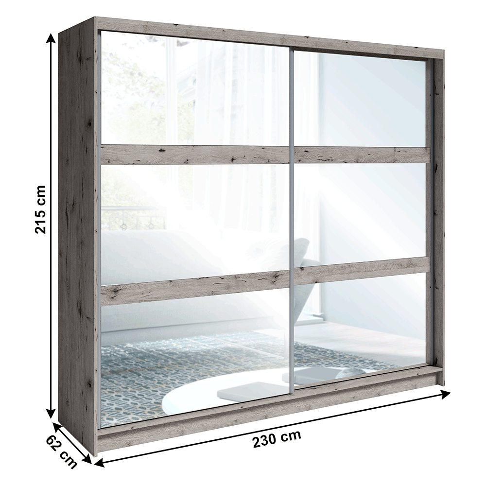 Dressing TOGOS, stejar welington, DTD laminat, cu 2 usi, 230x62x215 cm