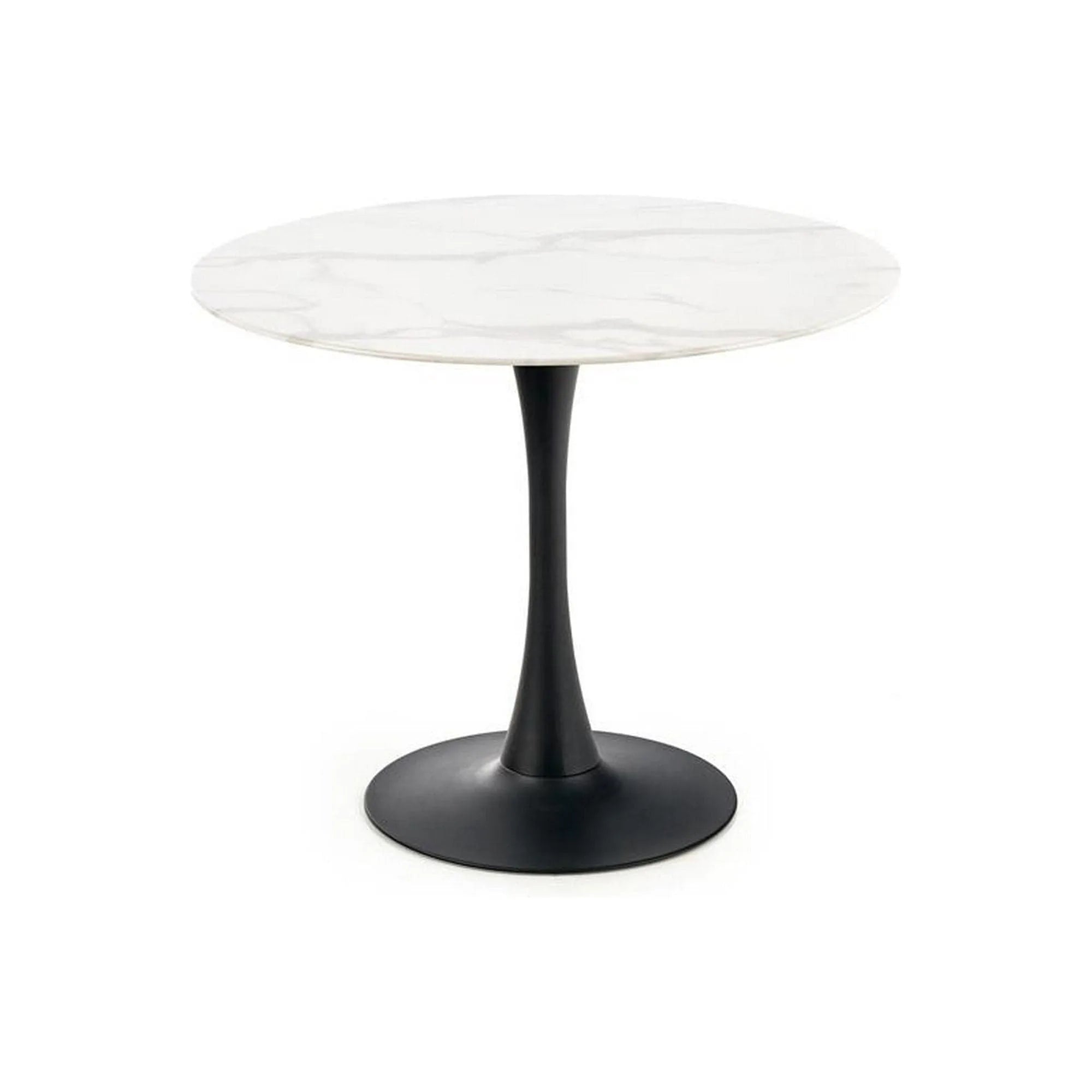 Masa AMBROSIO, alb cu efect de marmura/negru, ceramica/metal, 90x90x72 cm