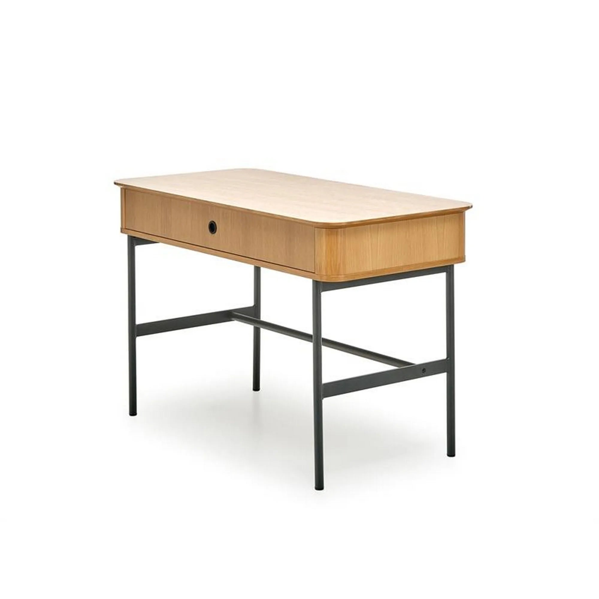 Birou SMART, stejar/negru, furnir/metal, 117x59x76 cm